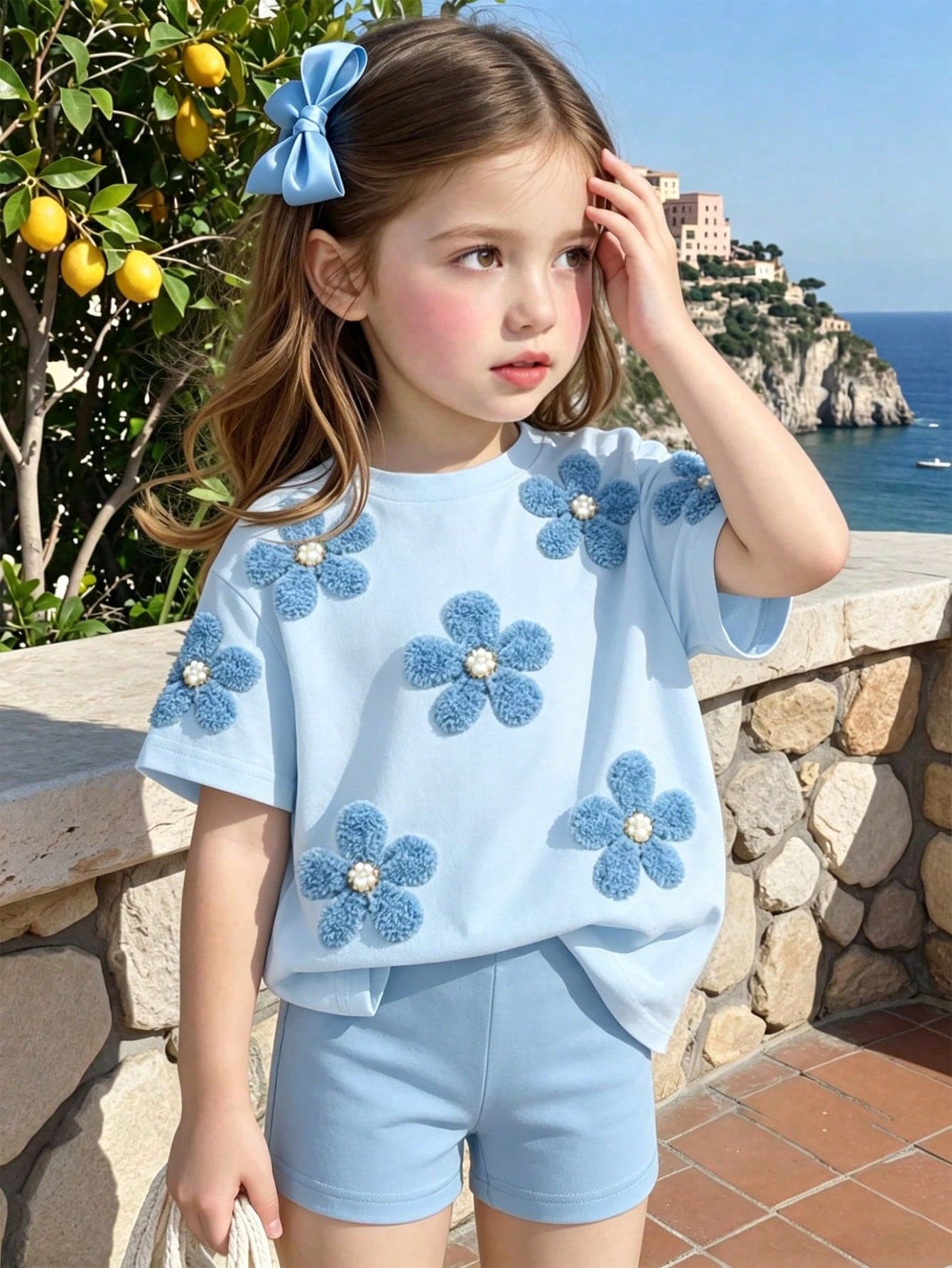 Souflis Souflis Baby Girls 2pcs/Set Casual Fashion Versatile Spring/Summer Infant Toddler Girl T-Shirt Set, Summer Cute Sweet Blue Floral Pattern, Dopamine Sky Blue Set, Squishy Loose Round Neck Short Sleeve T-Shirt And Cycling Shorts 2pcs Set, Spring/Summer Clothing Set, Baby Girl Leggings Outfit, Spring Vibes, Summer Vibes, Spring&Summer Outfits, Easy Comfort, Stylish Girl Set, CasualWear, Baby Girl Floral Graphic Clothes, Spring&Summer Set, New Style, Chill Chill, Spring Vibes Chill Summer Vacation