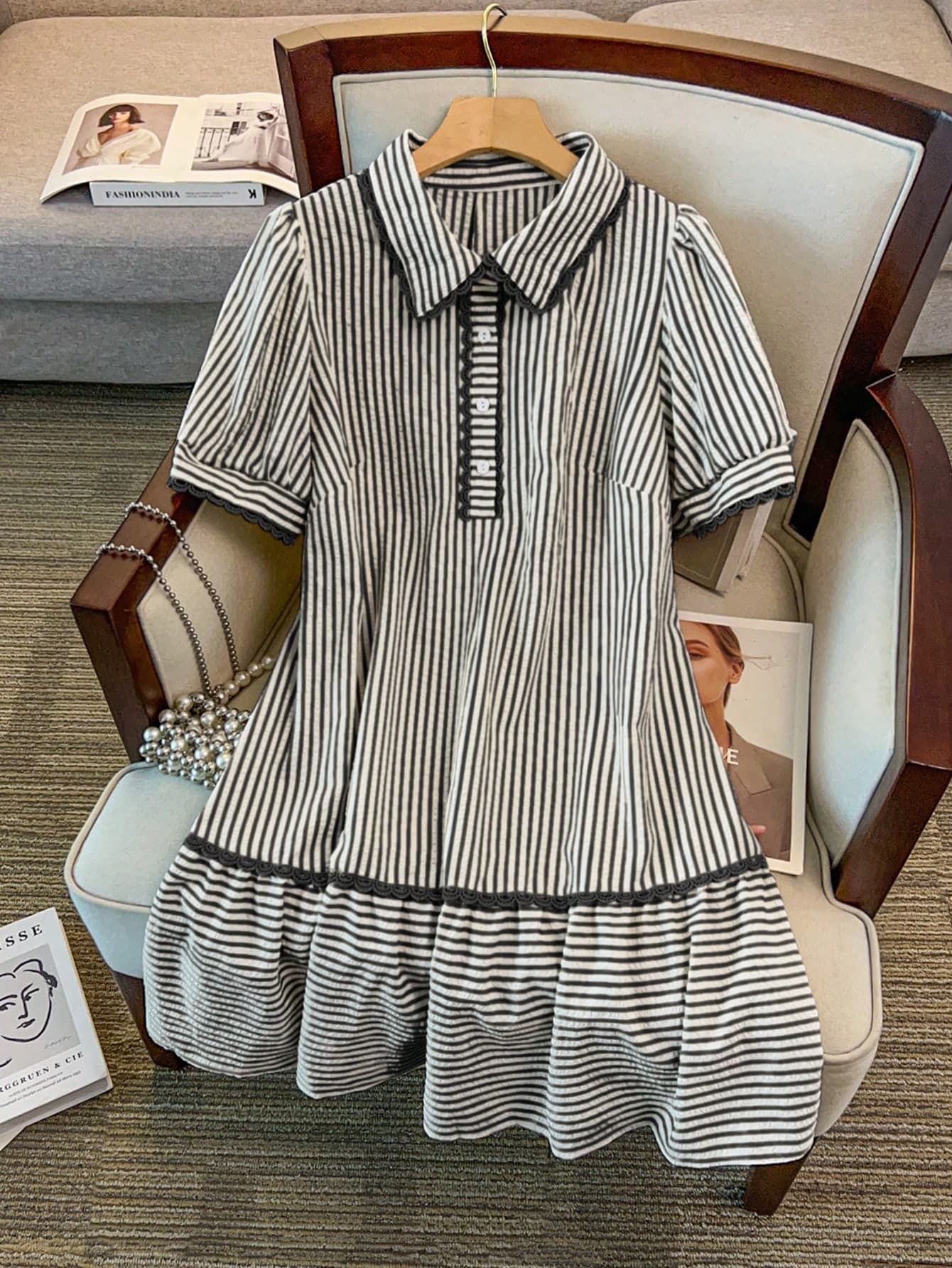 SHEIN Clasi Women's Plus Size Collared Striped Shirt Dress Casual Vacation Dress Outing Dress