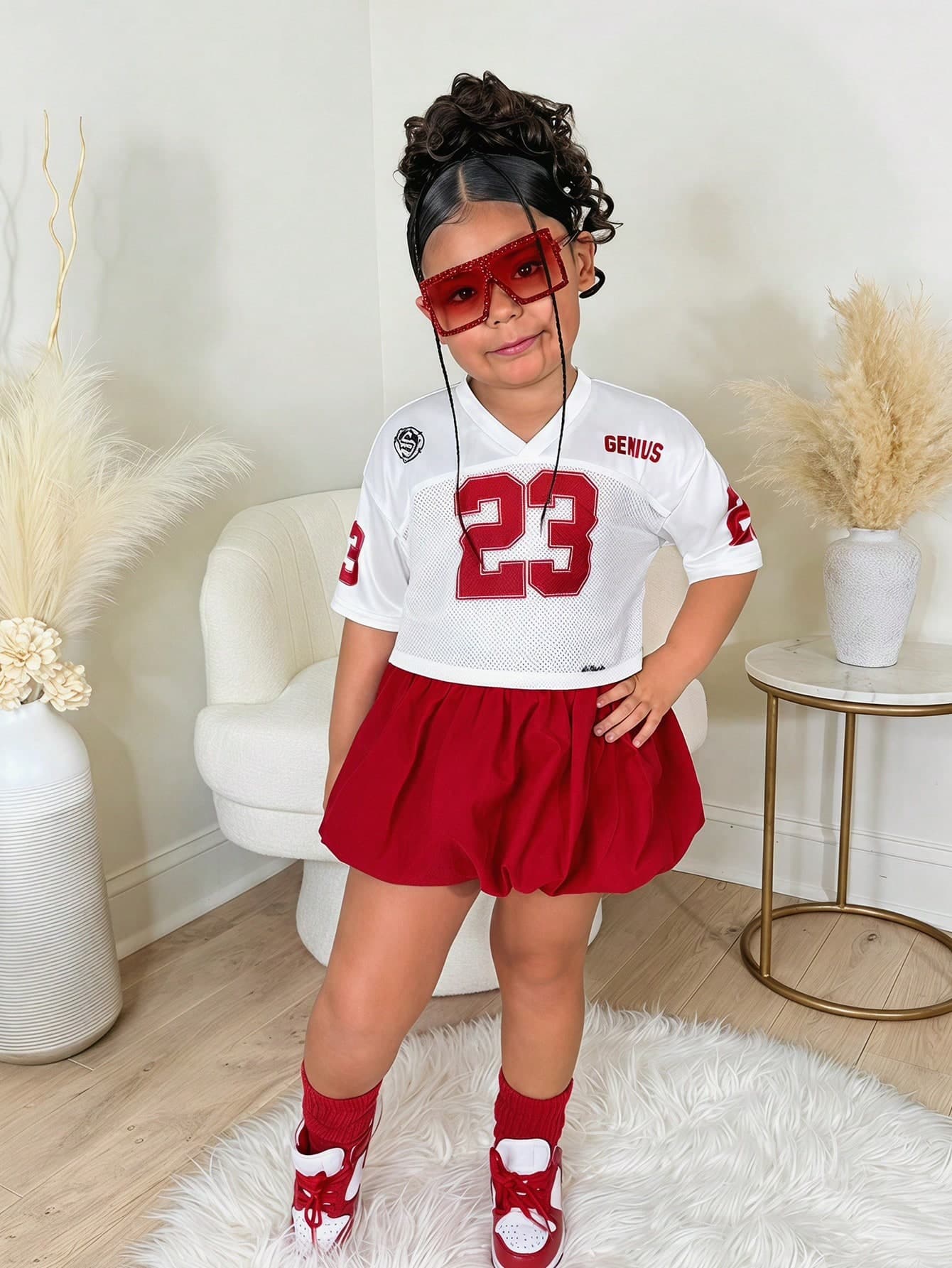Young Girl Cute Casual Street Fashion Red Valentine's Day Letter Print Sweatshirt + Red Floral Skirt 2-Piece Set