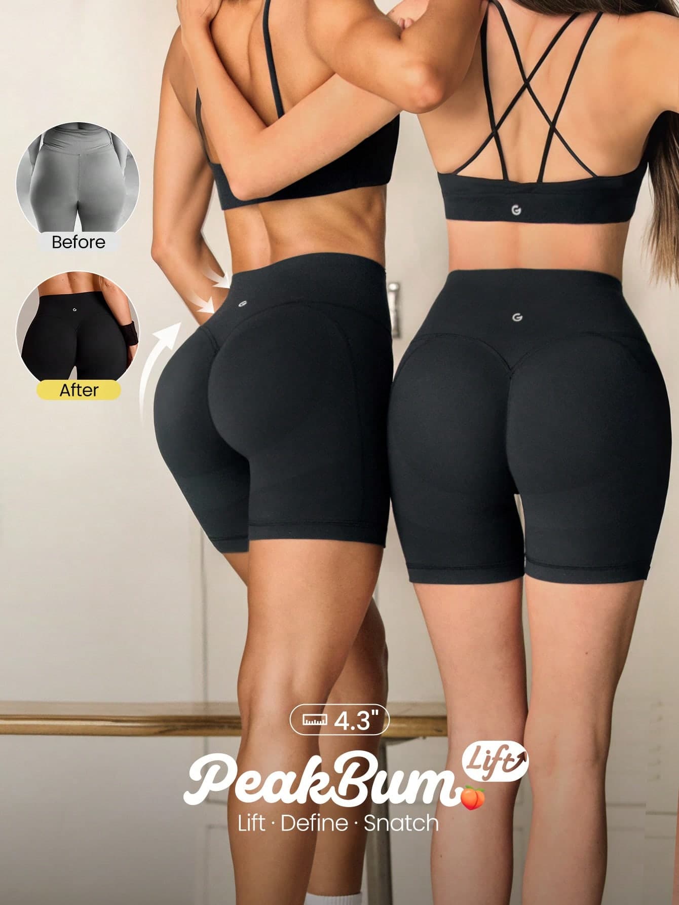 GLOWMODE 4.3" Peakbum-Lift FeatherFit™-Sculpt Butt-Lifting Tummy Control Shorts With Side Pockets Training Running Workout Gym Fitness Wear