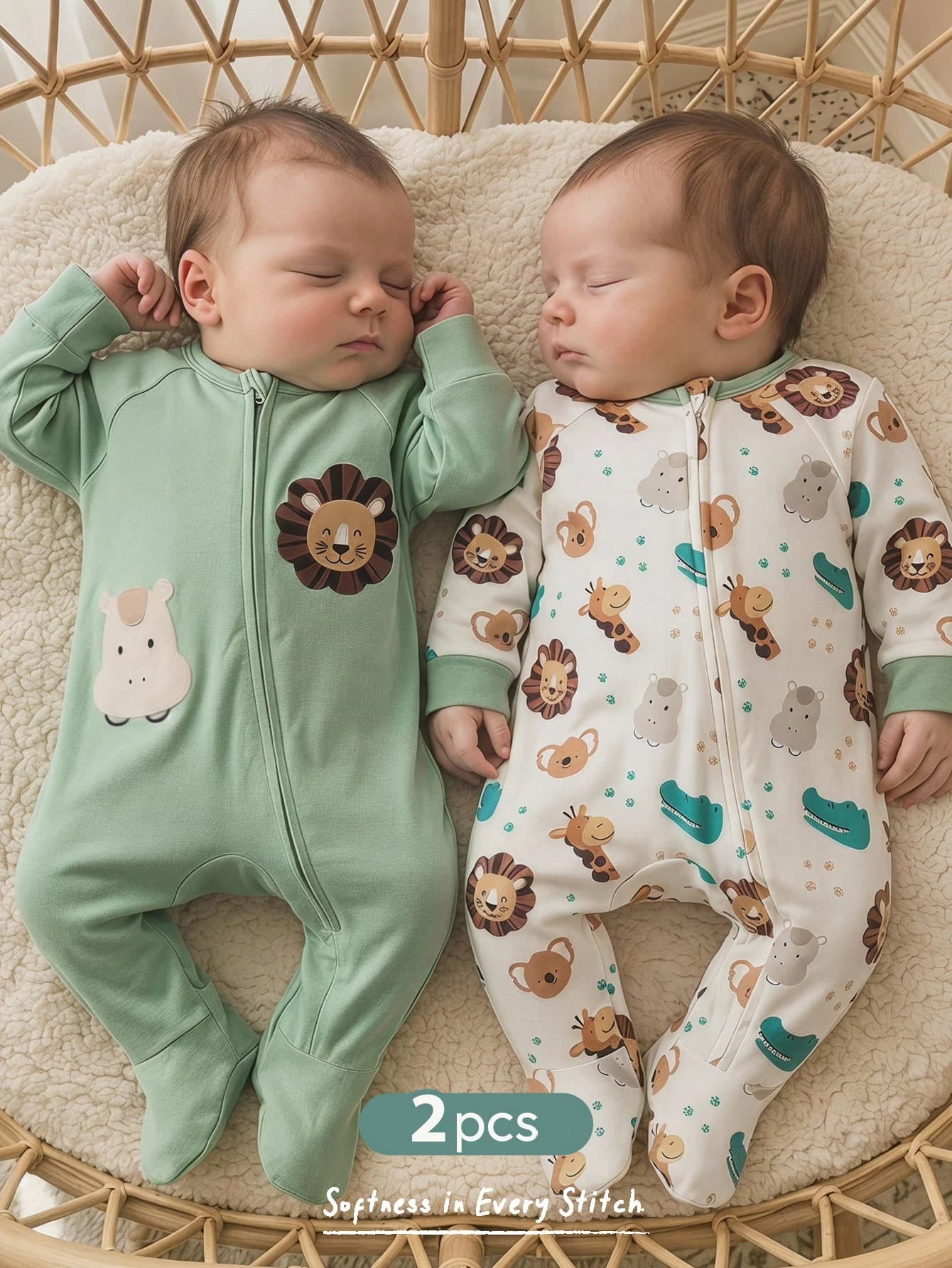 Cozy Pixies Newborn Baby Boy/Girl Cute Cartoon Animal Pattern Knitted Soft Round Neck Long Sleeve Romper & Pants 2Pcs Set,White,Autumn,Lounge Infant Jumpsuit