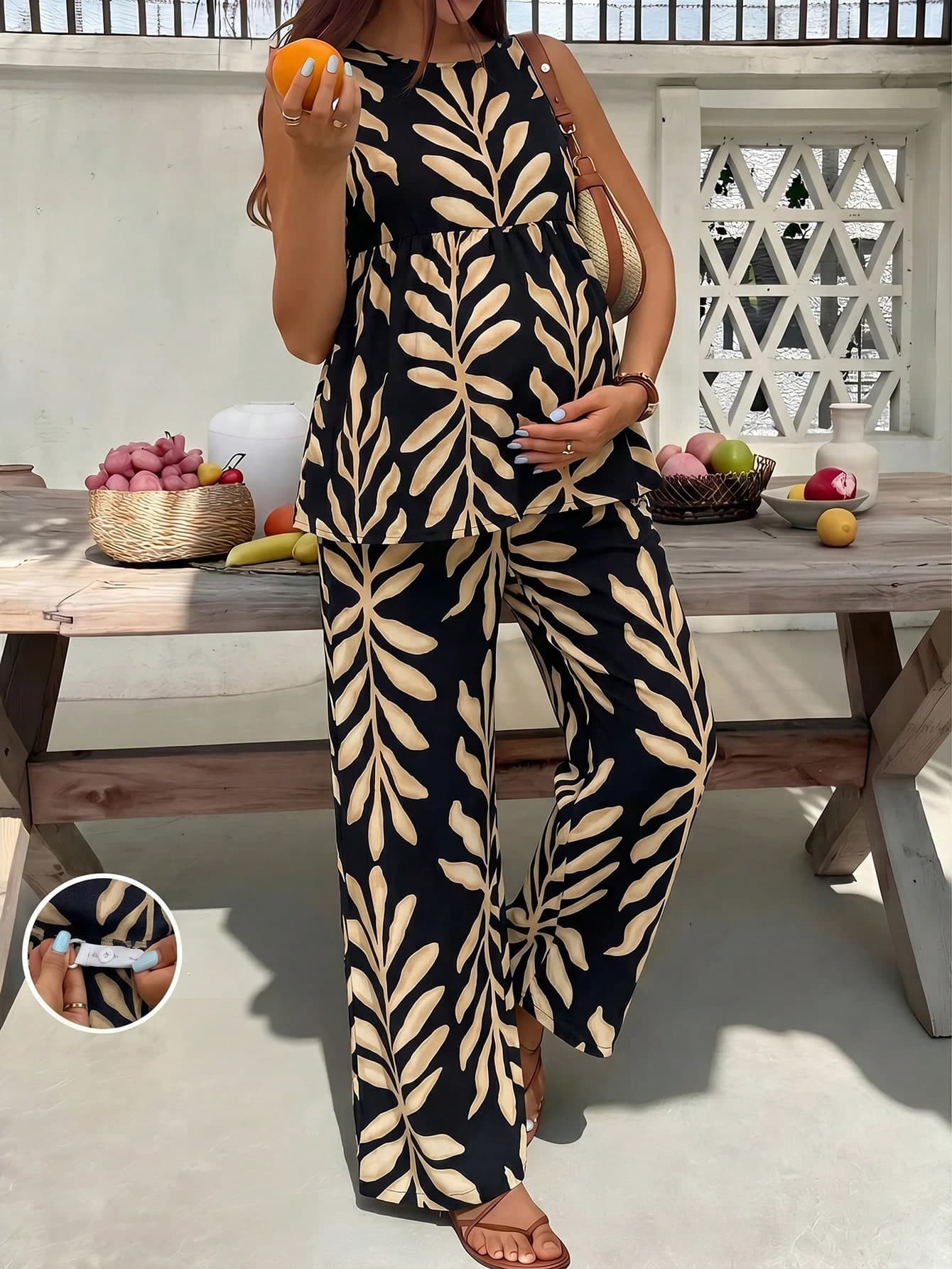 SHEIN Maternity Minimalist Print Sleeveless Top & Long Pants 2 Pieces Set