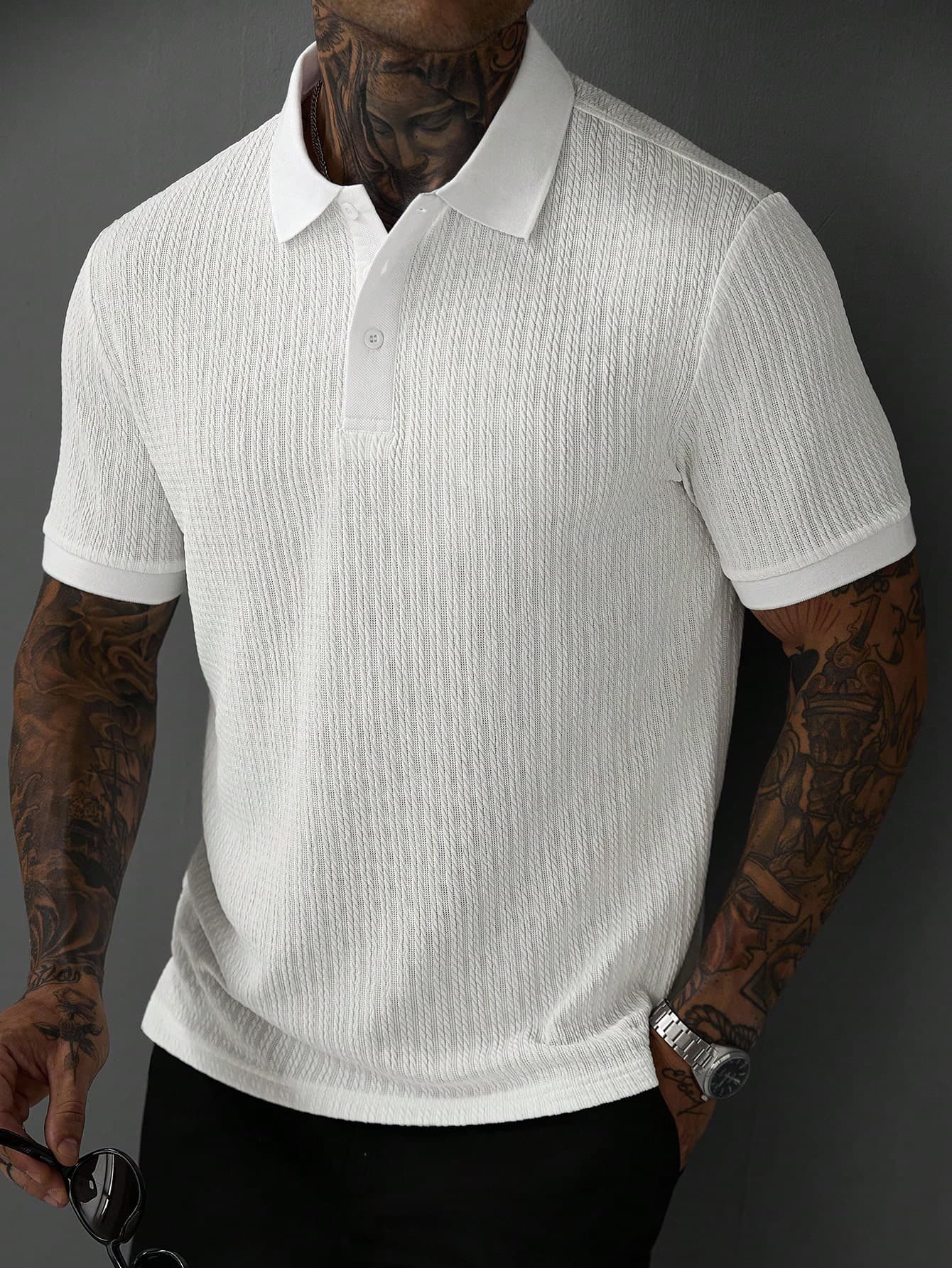 SLATEMANN Men's Solid Color Minimalist Daily Wear Short Sleeve Polo Shirt, Formal