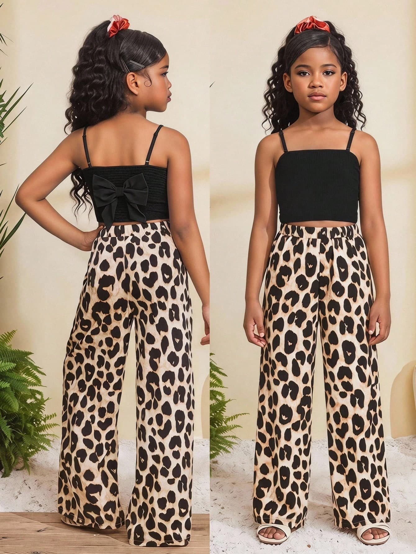 SHEIN Tween Girls Leopard Print Tank Top And Pants Co-Ord Set