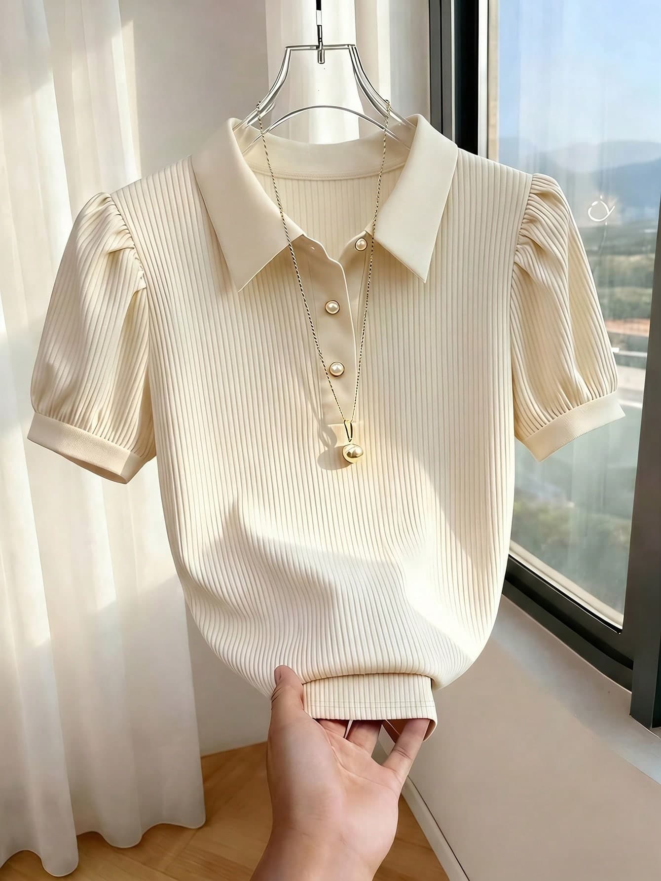SHEIN Franclia Solid Color Elegant City Commuter Style Casual Romantic Women T-Shirt