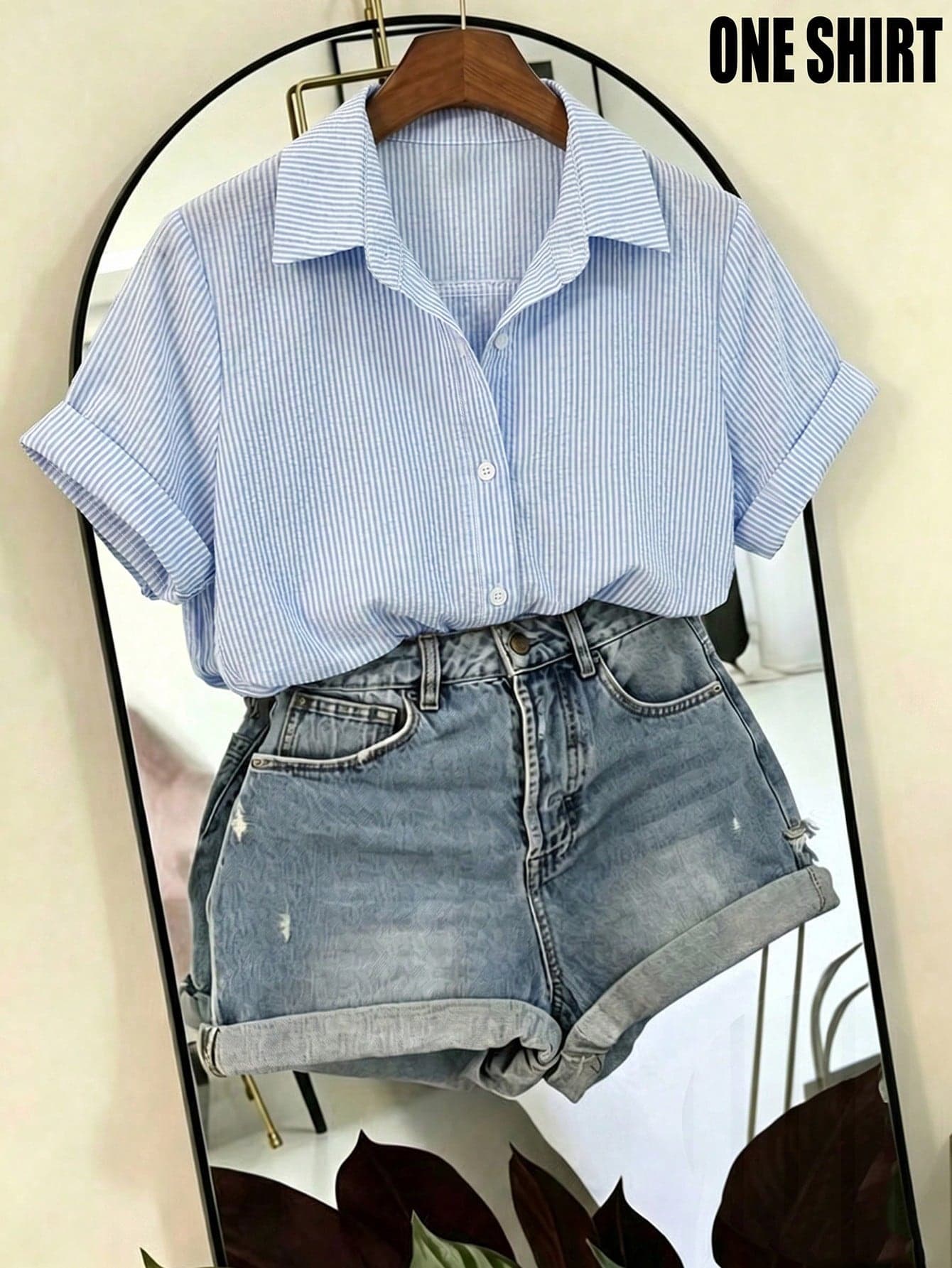 SHEIN Franclia Women's Striped Puff Sleeve Wrinkled Fabric Short Sleeve Blouse, Suitable For Spring/Summer Outings And Dating Occasions