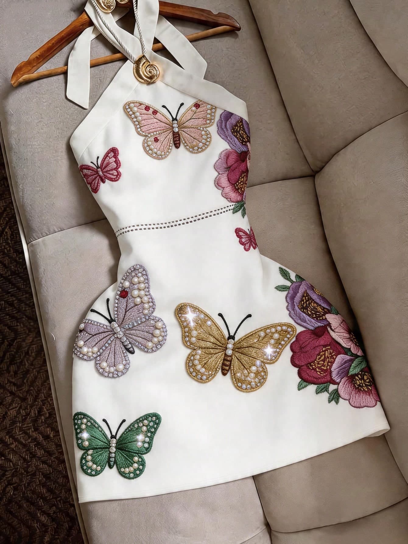 SHEIN Franclia Women's White Printed Digital Print Back Lace-Up Back Tie Elegant Vacation Casual Versatile New 2026 Summer Dress Short Bodycon Sexy Butterfly Pattern Home Beach Sand Dating Garden