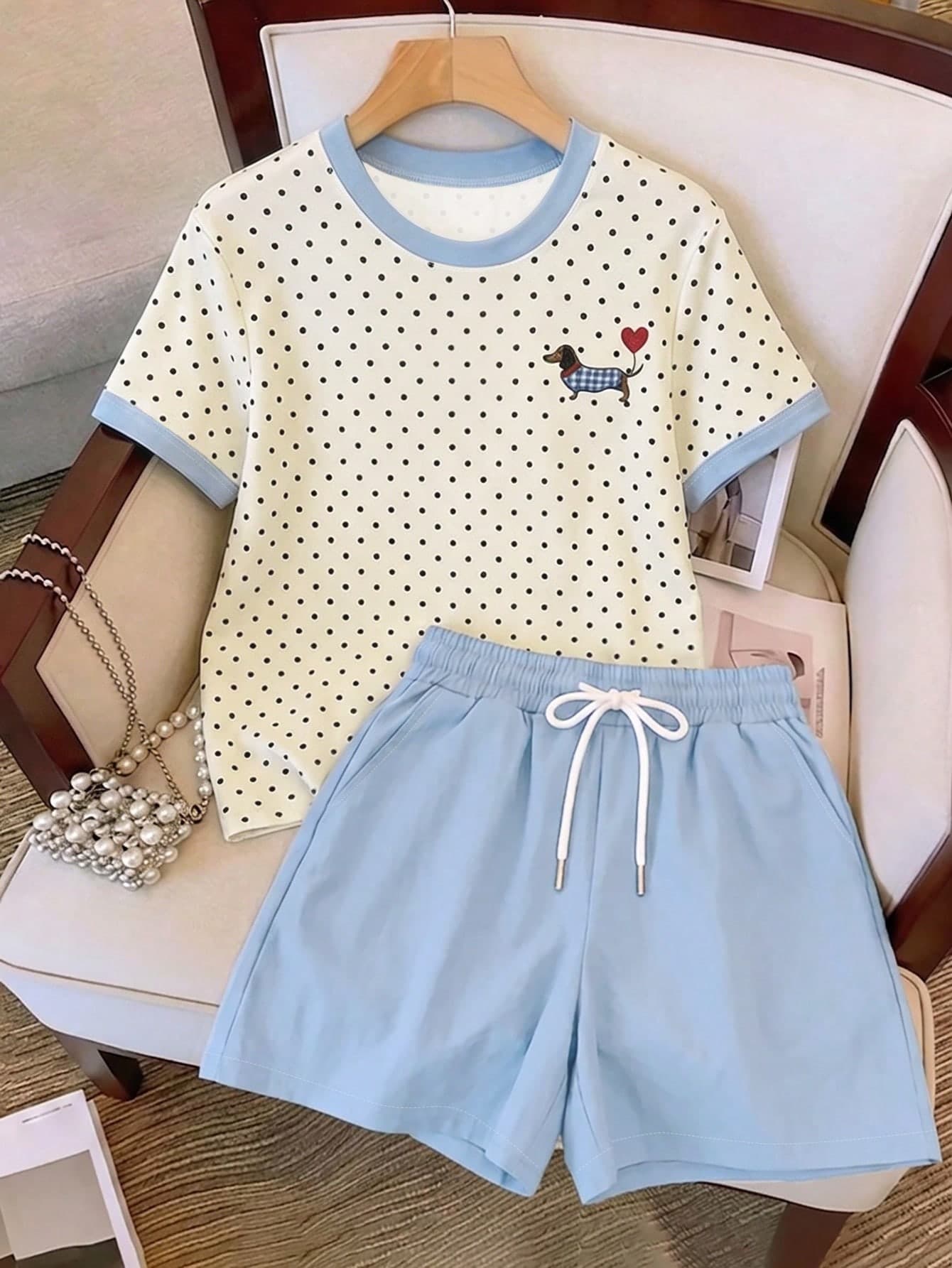 Resyla Women's Colorblock Polka Dot Print 2 Pieces Set, Summer