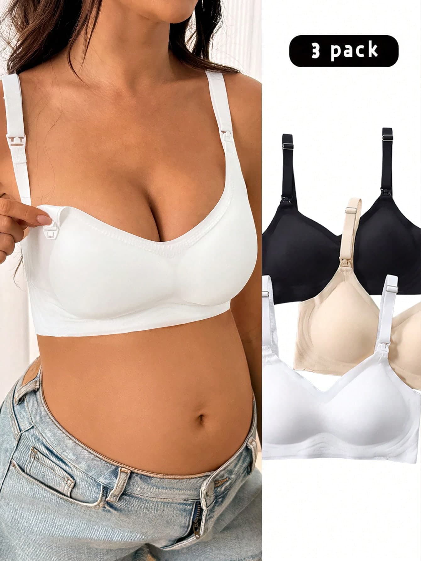 SHEIN 3pcs/Pack Maternity Solid Color Minimalist Casual Bras With Spaghetti Strap