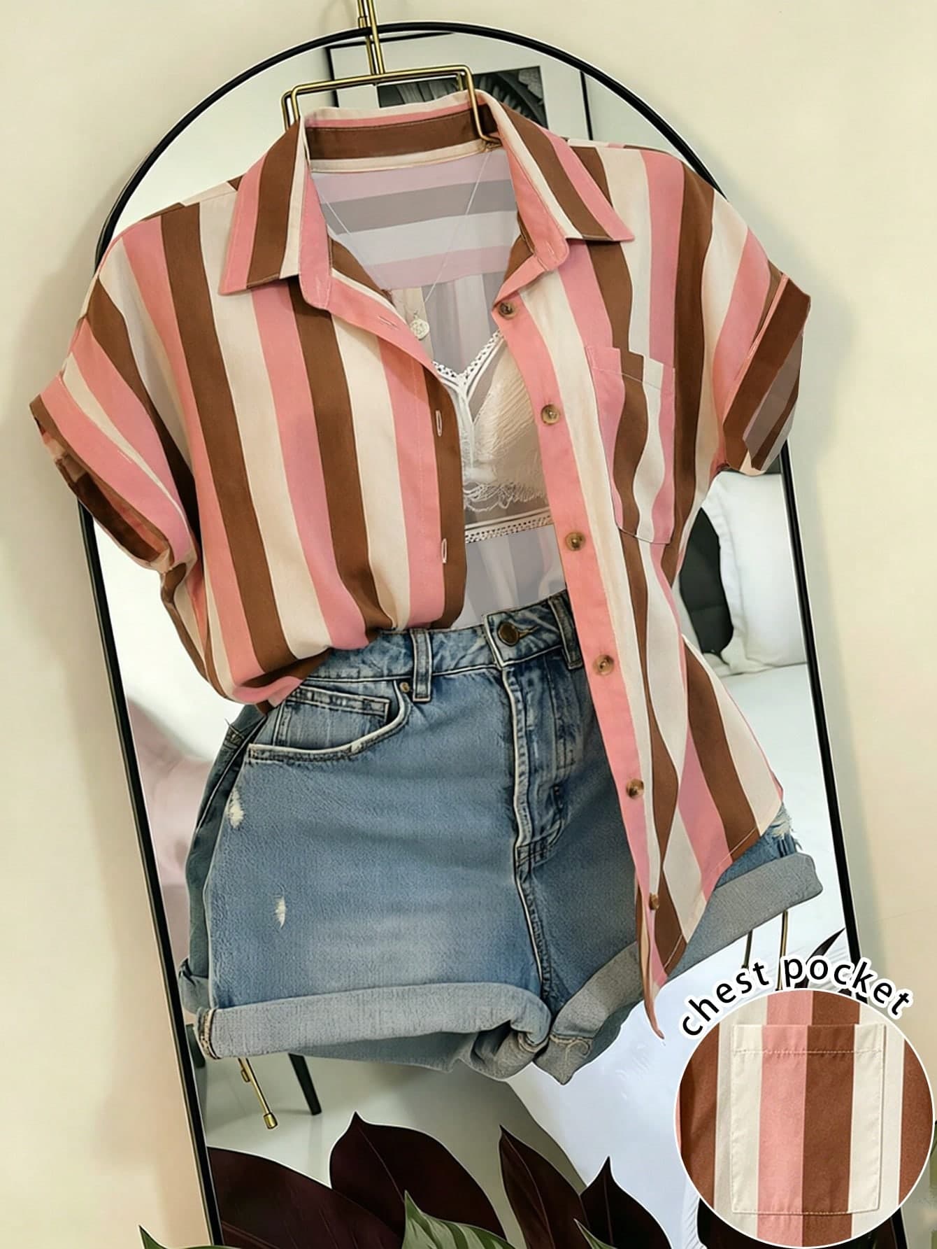 Franclia Striped Pocket Casual Vacation Shirt