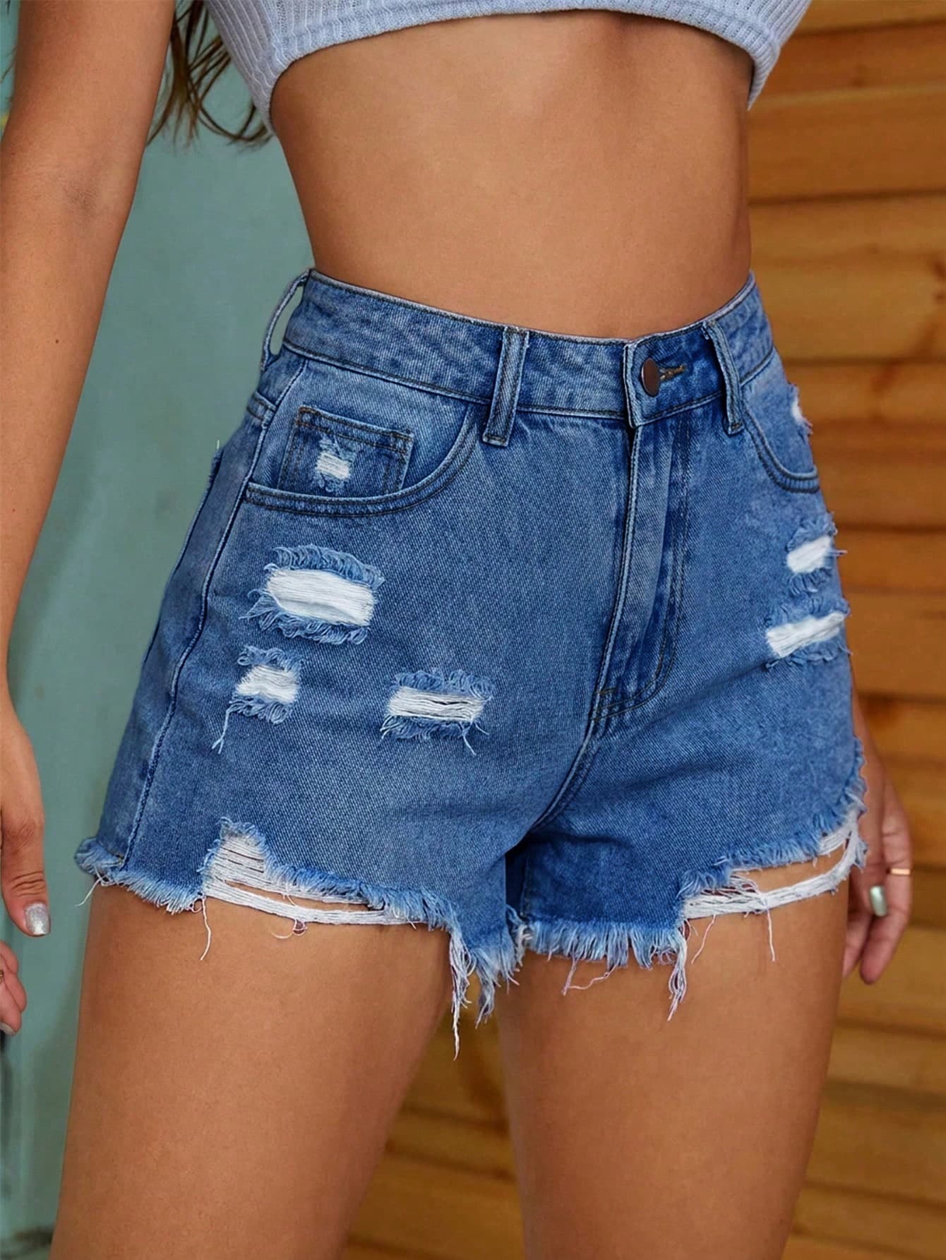 Jeanoix Summer Casual Washed Distressed Denim Shorts