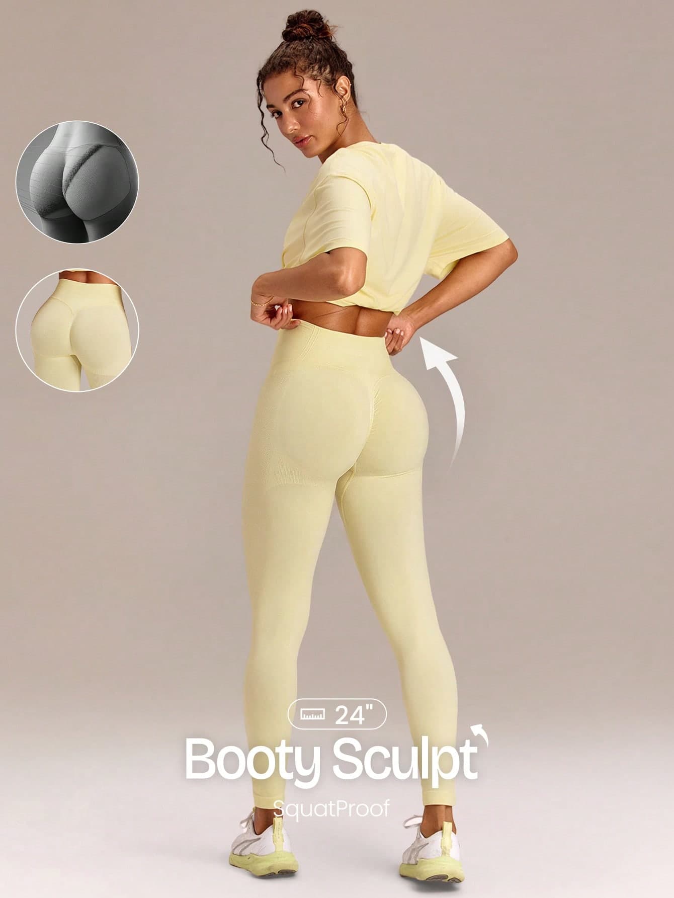 GLOWMODE 24" Ultrafine Soft Seamless Strong Strides High-Rise 3-Panel Waist Non-See Through Scrunch Butt Lifting Leggings Medium Impact Training Running Workout Gym Wear