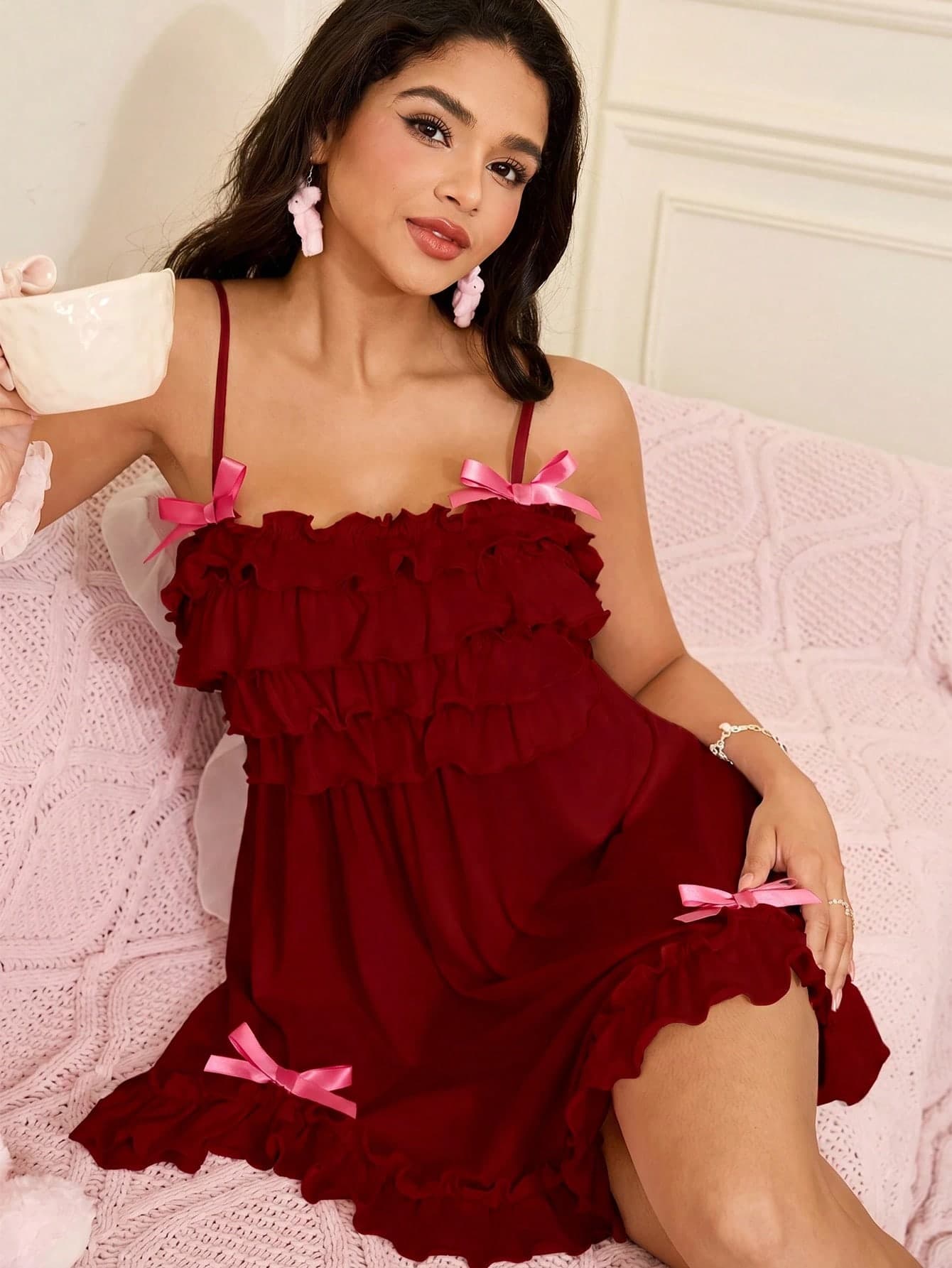 SweetSlumber Women's Bow Decor Sexy Casual Home Camisole Nightgown