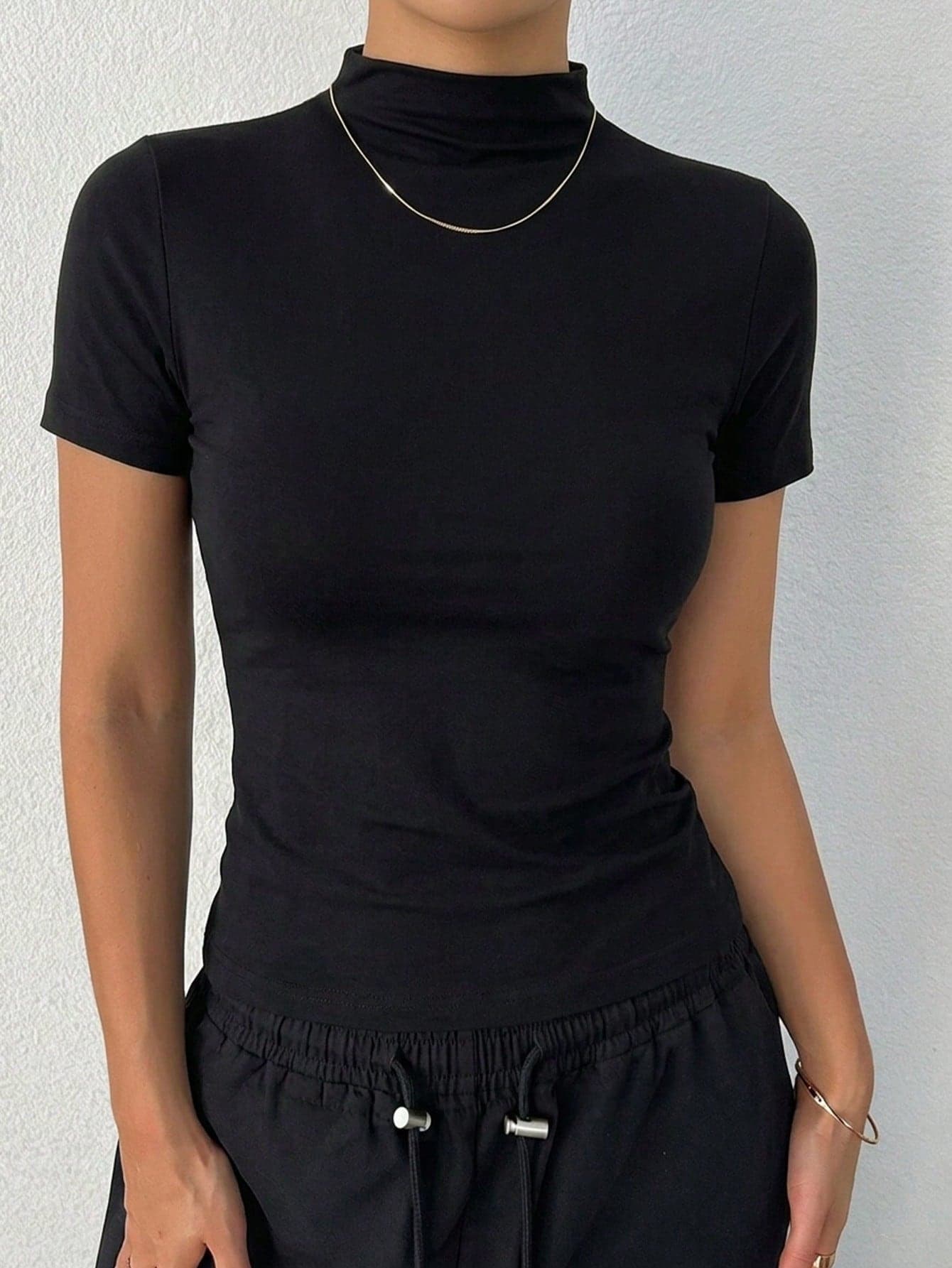 DAZY Women's High Neck Slim Fit Short Sleeve Base Layer T-Shirt