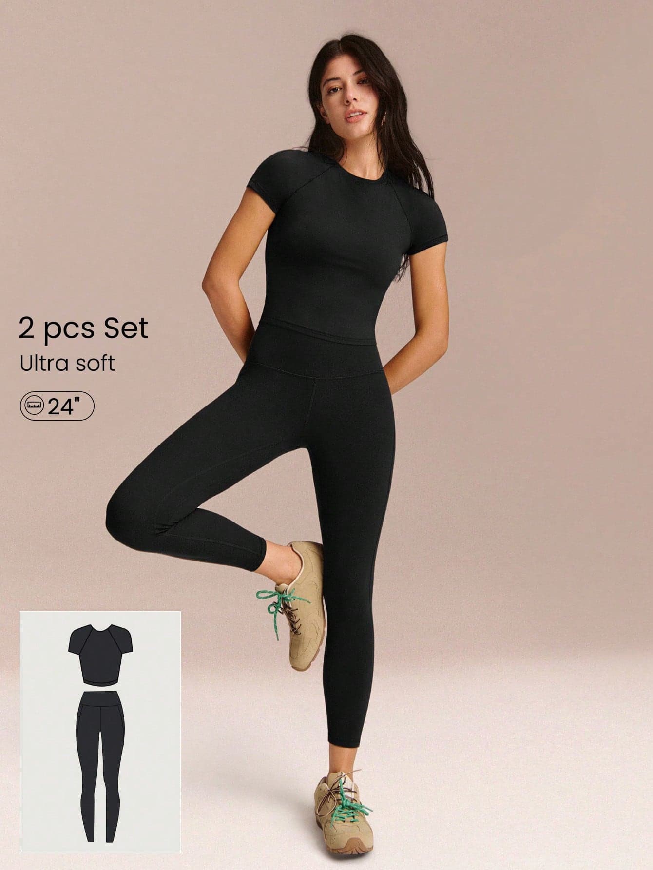 GLOWMODE 2 Pieces Everyday Glow Ultra-Soft Lightweight Stretchy Short-Sleeve Crew Neck Crop Top & FeatherFit™ Leggings Set Low Impact Daily Casual Street Wear