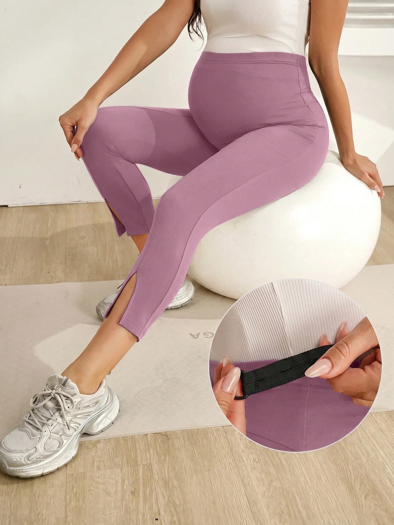 SHEIN Solid Color Long Casual Comfortable Split Design Maternity Leggings Gym Dusty Blue Summer