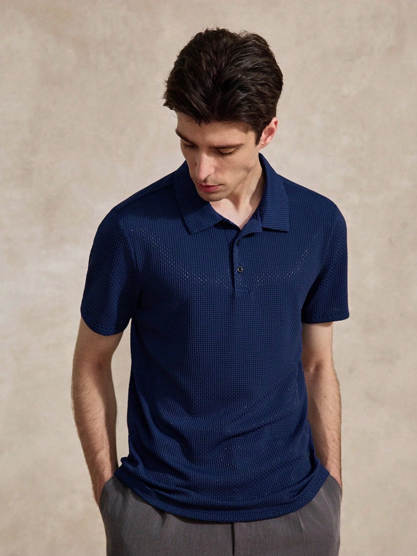 Courvante Men's Casual Solid Textured Polo Shirt Summer, For Golf Your Tennis Boyfriend