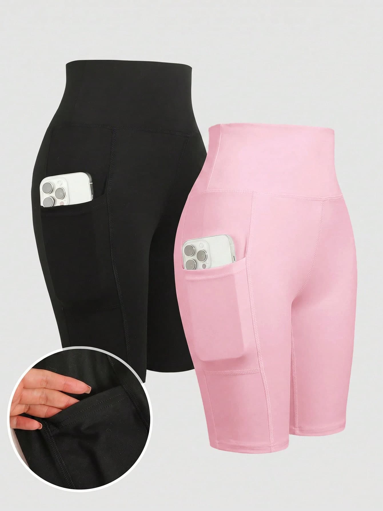 Girlism Tween Girls Black Knitted High Elasticity Sports Yoga Running Workout Tight Casual Minimalist Comfortable Versatile Phone Pocket Multi-Pack Leggings, Buy 1 Get 1 Free