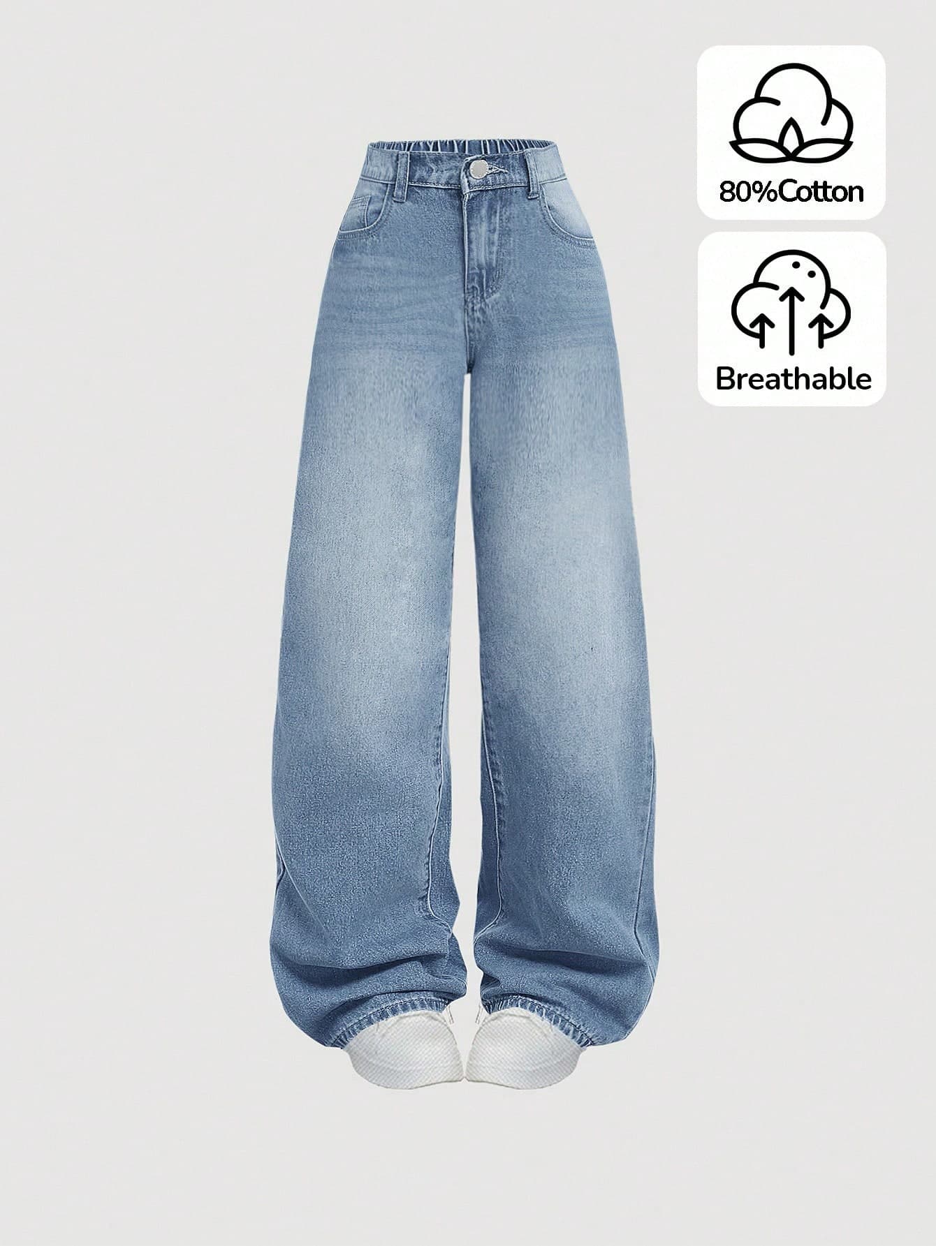 SHEIN Teen Girl Y2K Loose Fit Casual Denim Pants With Pockets And Wide Legs,Teen Girl Summer Break Clothes Denim Jeans Outfits.