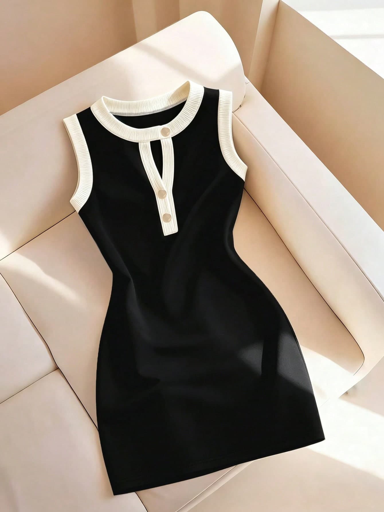 SHEIN Franclia Women's New Minimalist Versatile Fitted Sleeveless Midi Dress For Commuting