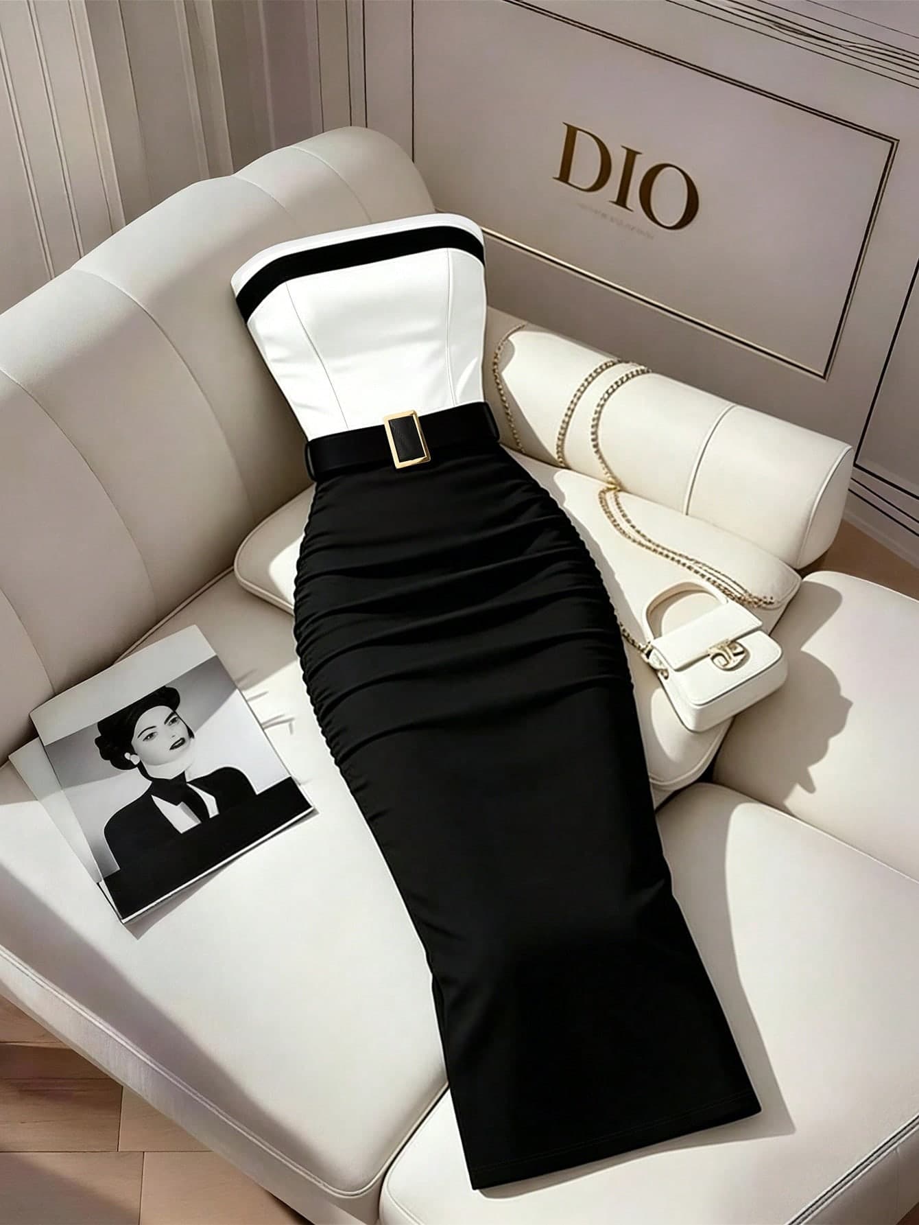 SHEIN Franclia Women's Black And White Contrast Strapless Bodycon Dress,Elegant Summer Party Outfit,Formal Office Work Wear,Graduation Vacation Color Block Dress