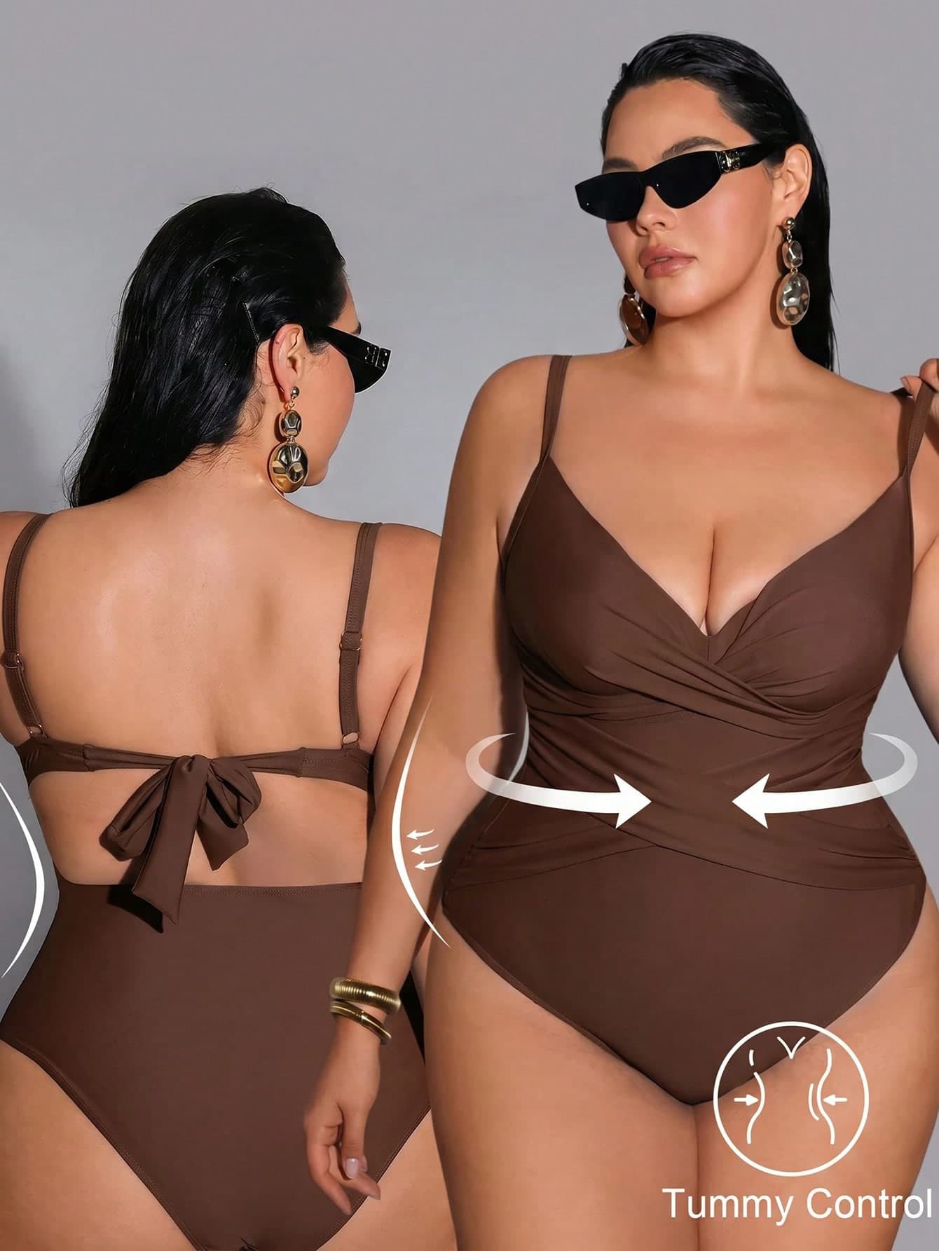 Shapewave 2026 Summer Women's Plus Size One-Piece Swimsuit, Elegant Sexy Vacation Swimwear, Push-Up, Slimming, Tummy Control, Beach Plus Size Women's Clothing