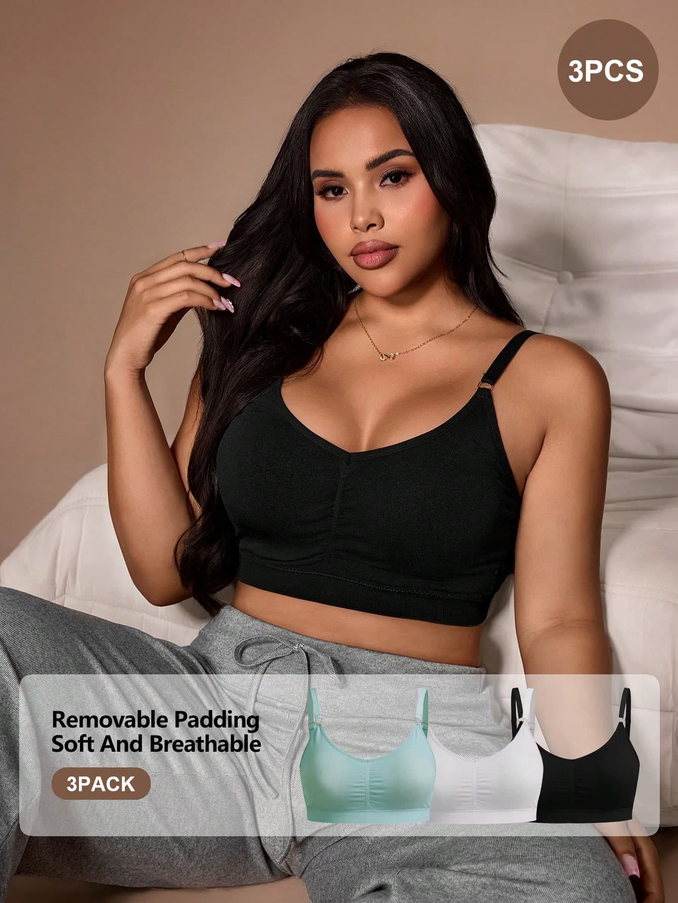 Lazeform 3pcs/Set Plus Size Seamless Camisole Underwear Set