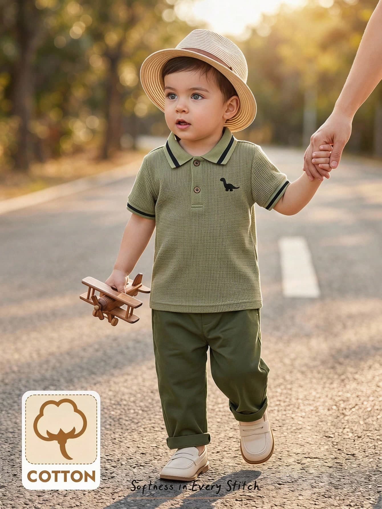 Cozy Pixies 2pcs Baby Boy Soft Knit Crew Neck Short Sleeve Top And Elastic Waist Pants Set