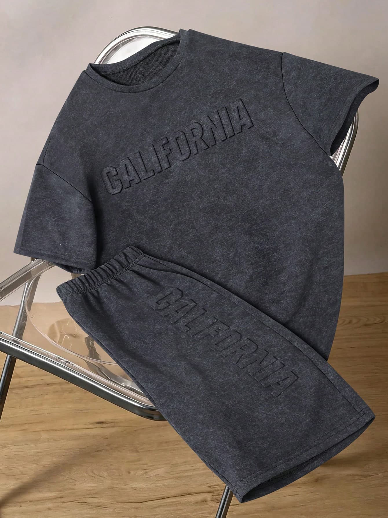 2pcs Teen Boys Spring/Summer Faux Snowflake Minimalist Fashion Sports Short Sleeve T-Shirt & Shorts Set, 3D Embossed Letter Print Minimalist Sports Outfit, Boy Summer Outfit