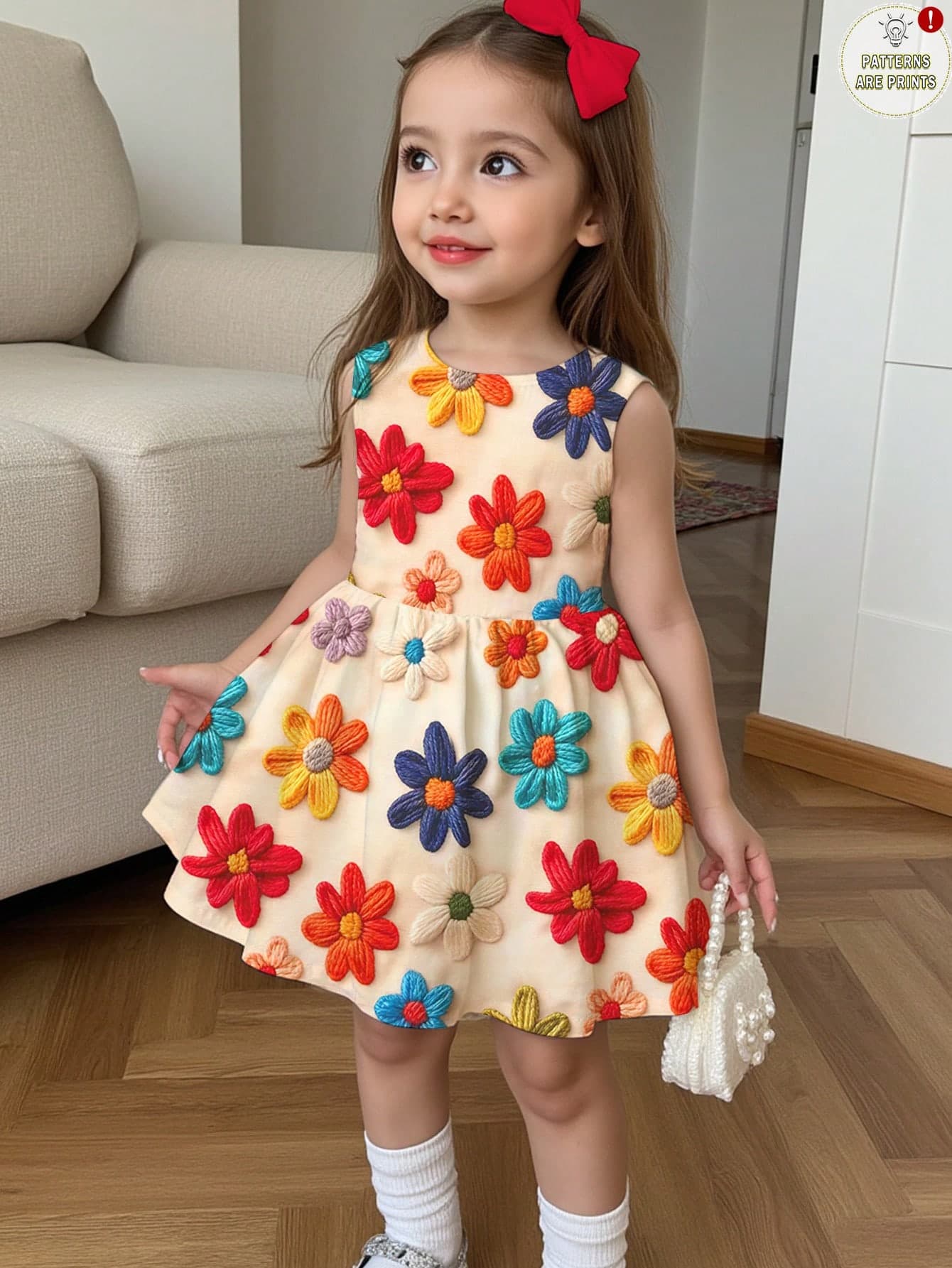 Young Girl Casual Cute Fun Textured Ditsy Floral, Red Vintage Style, Floral Pastoral, Sleeveless Midi Dress Suitable For Summer Ditsy Floral, Dress, Polka Dot, Graphic, Kawaii,