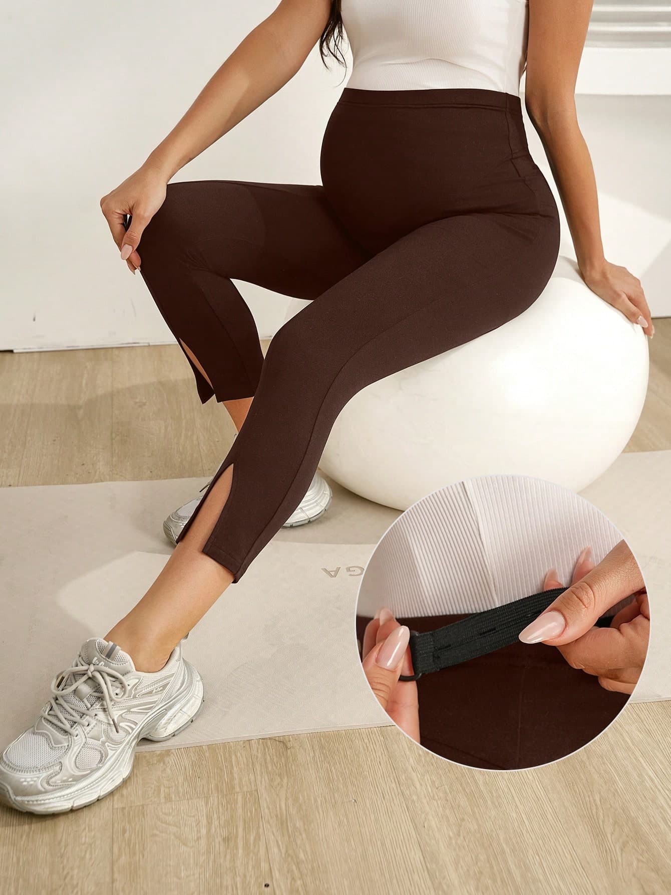 SHEIN Solid Color Long Casual Comfortable Split Design Maternity Leggings
