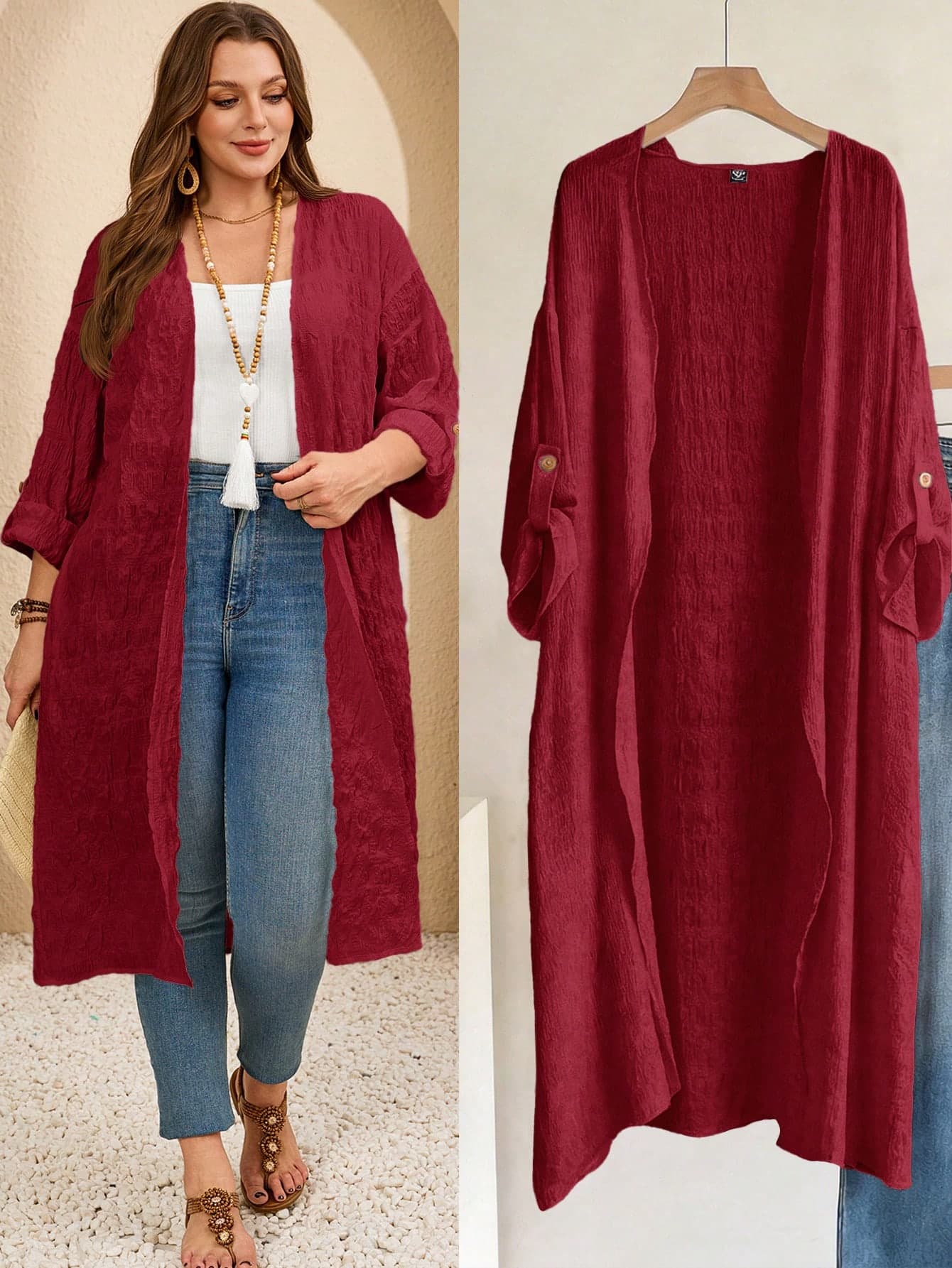 EMERY ROSE Plus Size Women's Casual Elegant Versatile Daily Outing Long Robe Autumn Summer Tops Spring Clothing Beach Formal Hiking Outfits Country Clothing