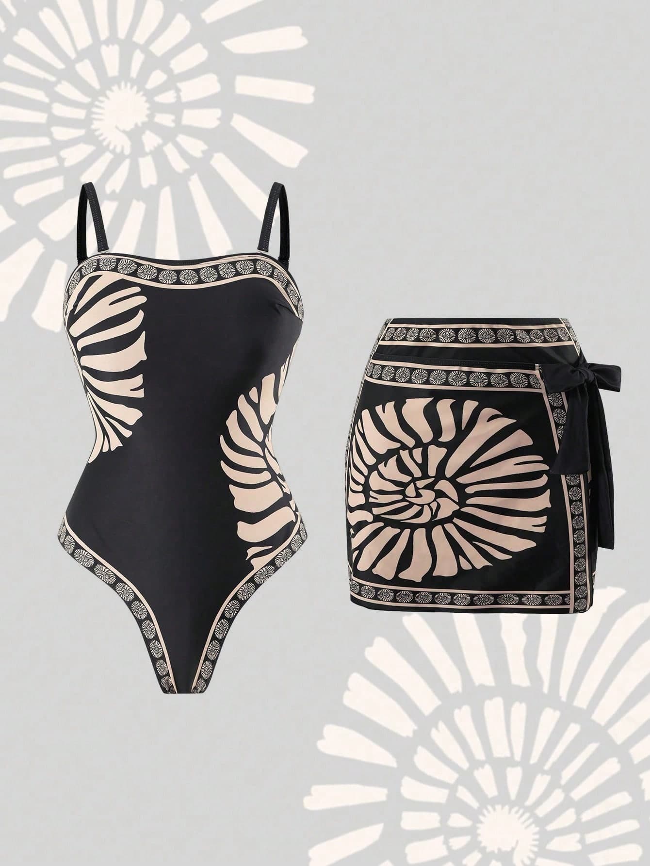 Swim Oasis Plus Size One-Piece Swimsuit, Elegant High-End Set, Positioning Print, Casual Resort Print