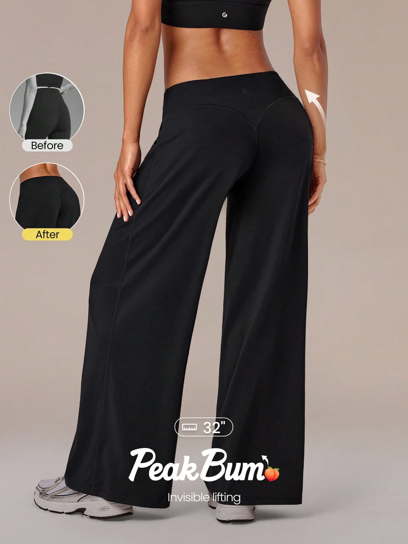 GLOWMODE 32" FeatherFit™-Air Glow Pulse Low-Rise Peakbum Wide Leg Capri Leggings With Back Pocket Low Impact Training Running Workout Gym Fitness Daily Wear
