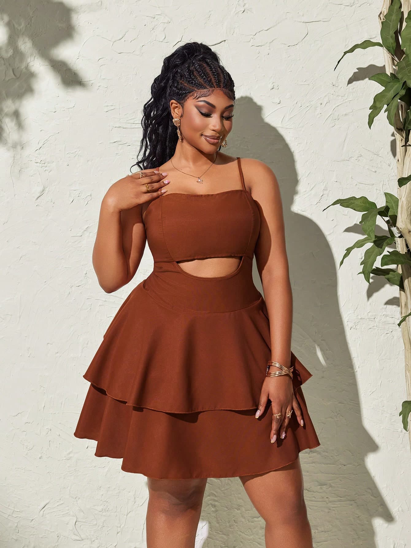 Maweii Plus Size Women's Solid Color Casual Date Party Spaghetti Strap Dress