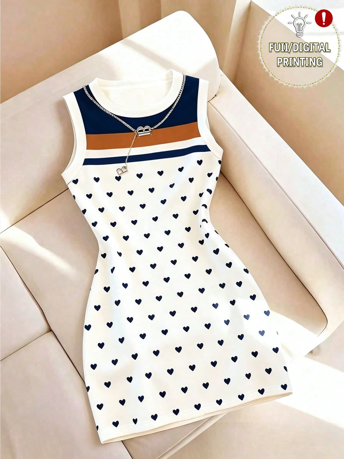 Resyla Women's Summer Casual Colorblock Patchwork Heart Print Midi Dress