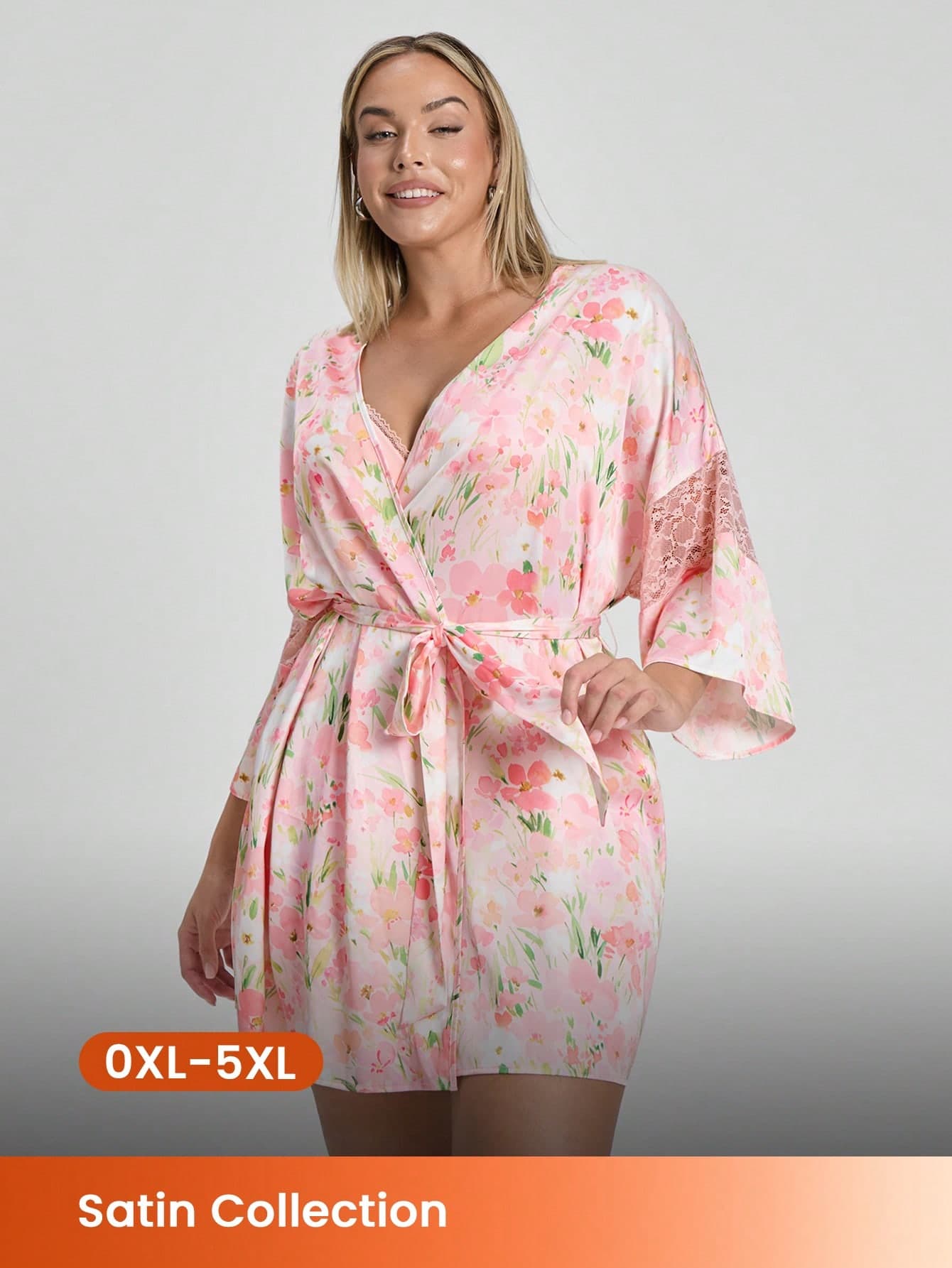 LUVLETTE Plus Size Women's Summer Airy Floral Satin Robe - Lightweight Tie-Waist Sleep Dress Airy Summer Nightwear Pyjama Wedding Items Now Trending
