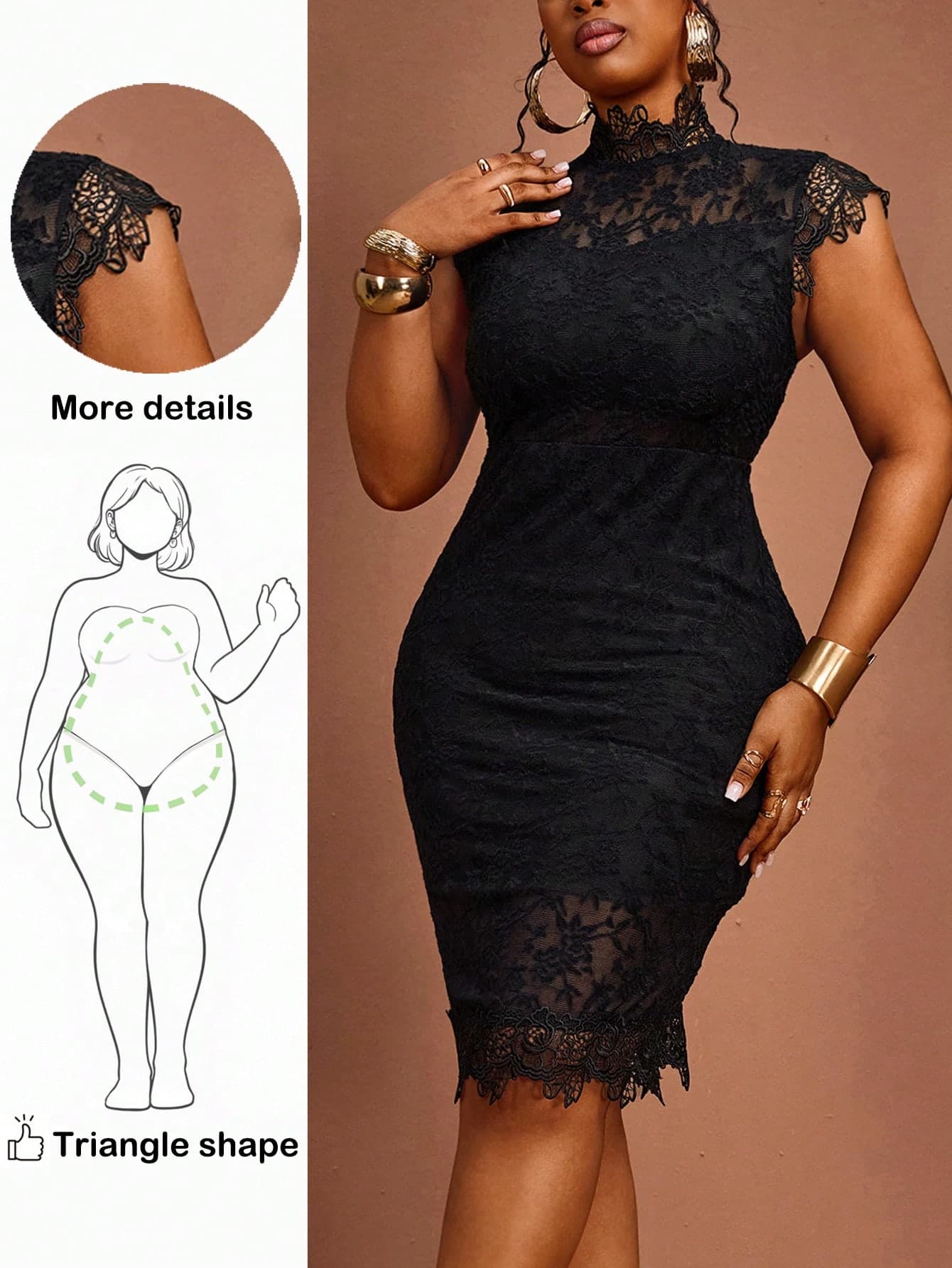 Truni Plus Size Women Contrast Lace Bodycon Elegant Sexy Summer Mesh Dress, For Pear And Triangle Cocktail Party Evening Formal Formal Black