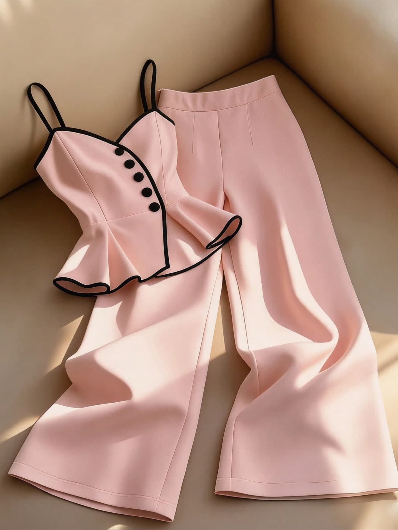 Franclia Women's Simple Casual Colorblock Trim Camisole Top And Long Pants 2 Pieces Set