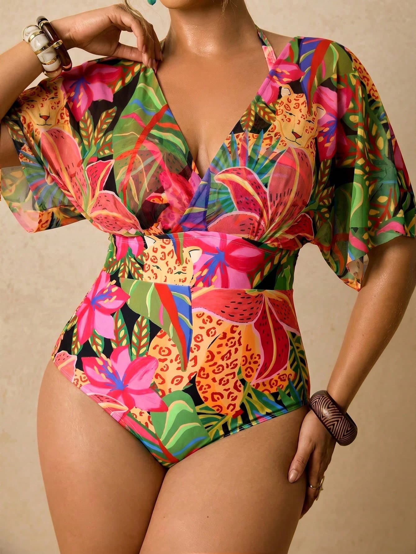 Travachic Plus Size Women Floral Print 2 In 1 Swimsuit Bathing Suits For Women Beach Outfit For Woman