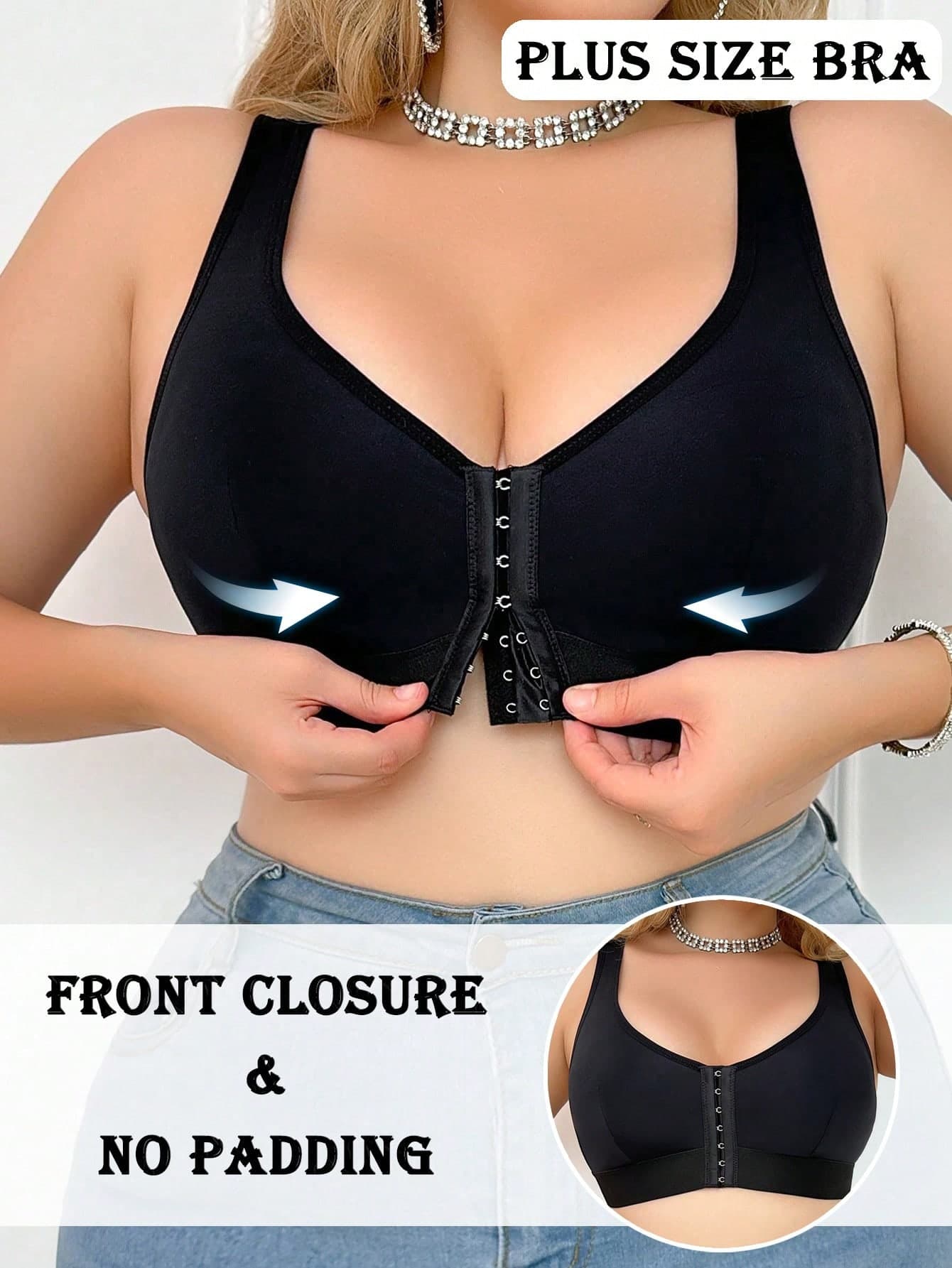 1pc Plus Size Simple Solid Front Closure Brassiere