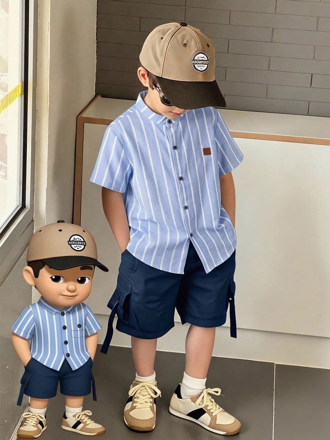 SHEIN Genkimix Kids 1pc Young BoyFashionable Blue & White Striped Shirt, Soft & Comfortable Fabric, Suitable For Outings, Photos, Sports And Various Occasions