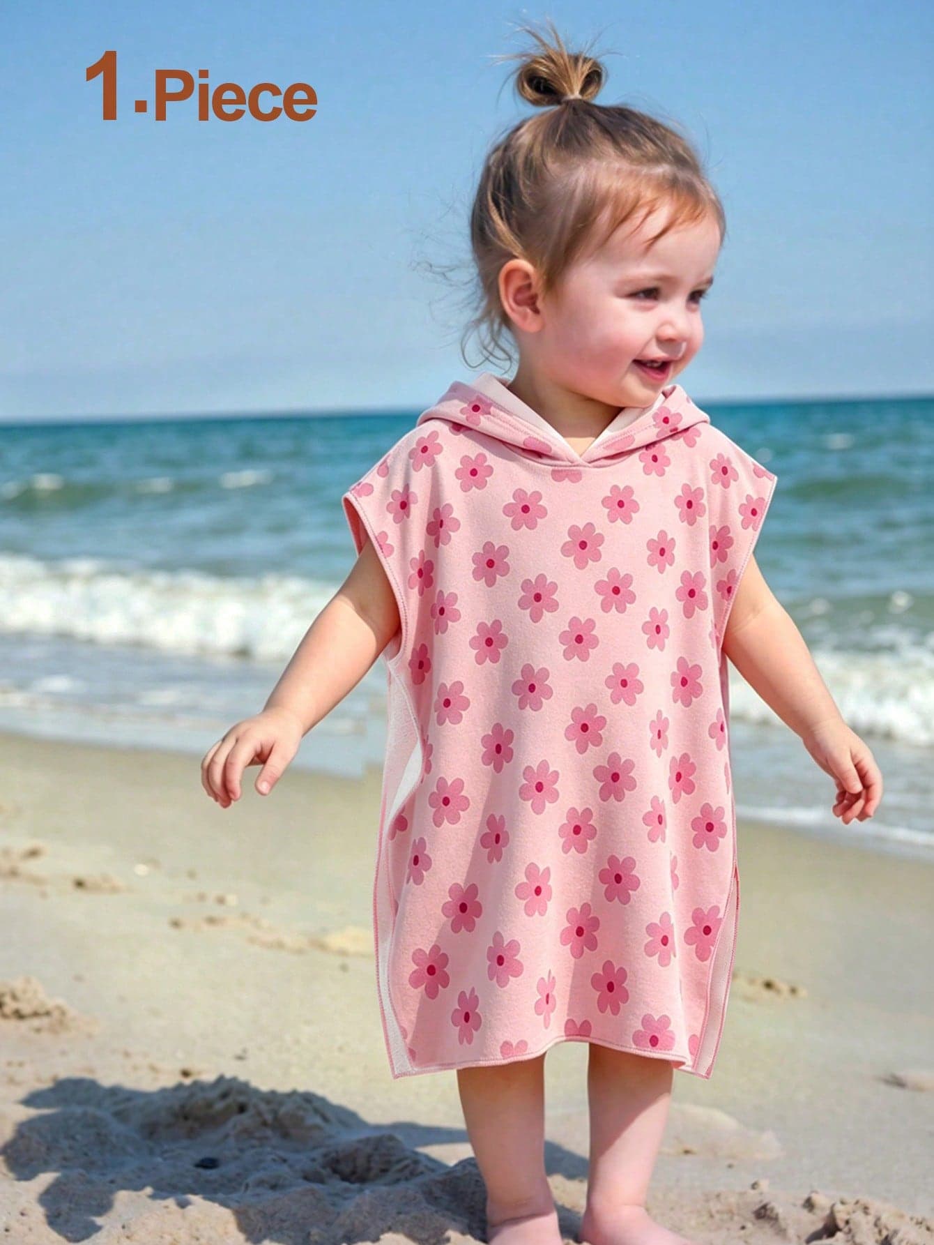 Baby Girl Cute Pink Floral Pattern Hooded Bathrobe,Comfortable Absorbent Sleepwear Blanket For Summer,Beach,Vacation,Holiday,Bathroom,Autumn/Winter
