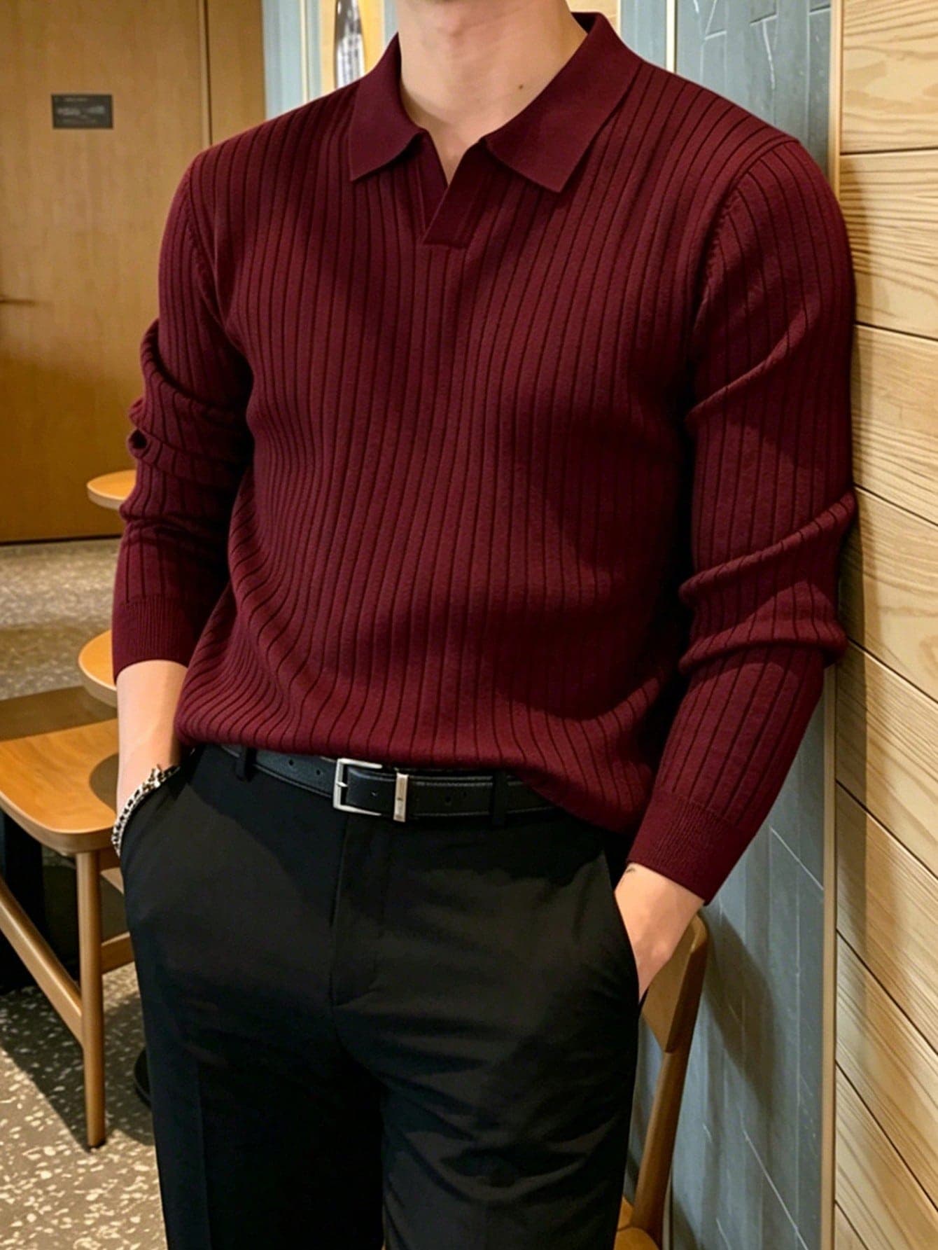 JOLTRO Men's Casual Versatile Solid Color Long Sleeve Polo Shirt, Formal