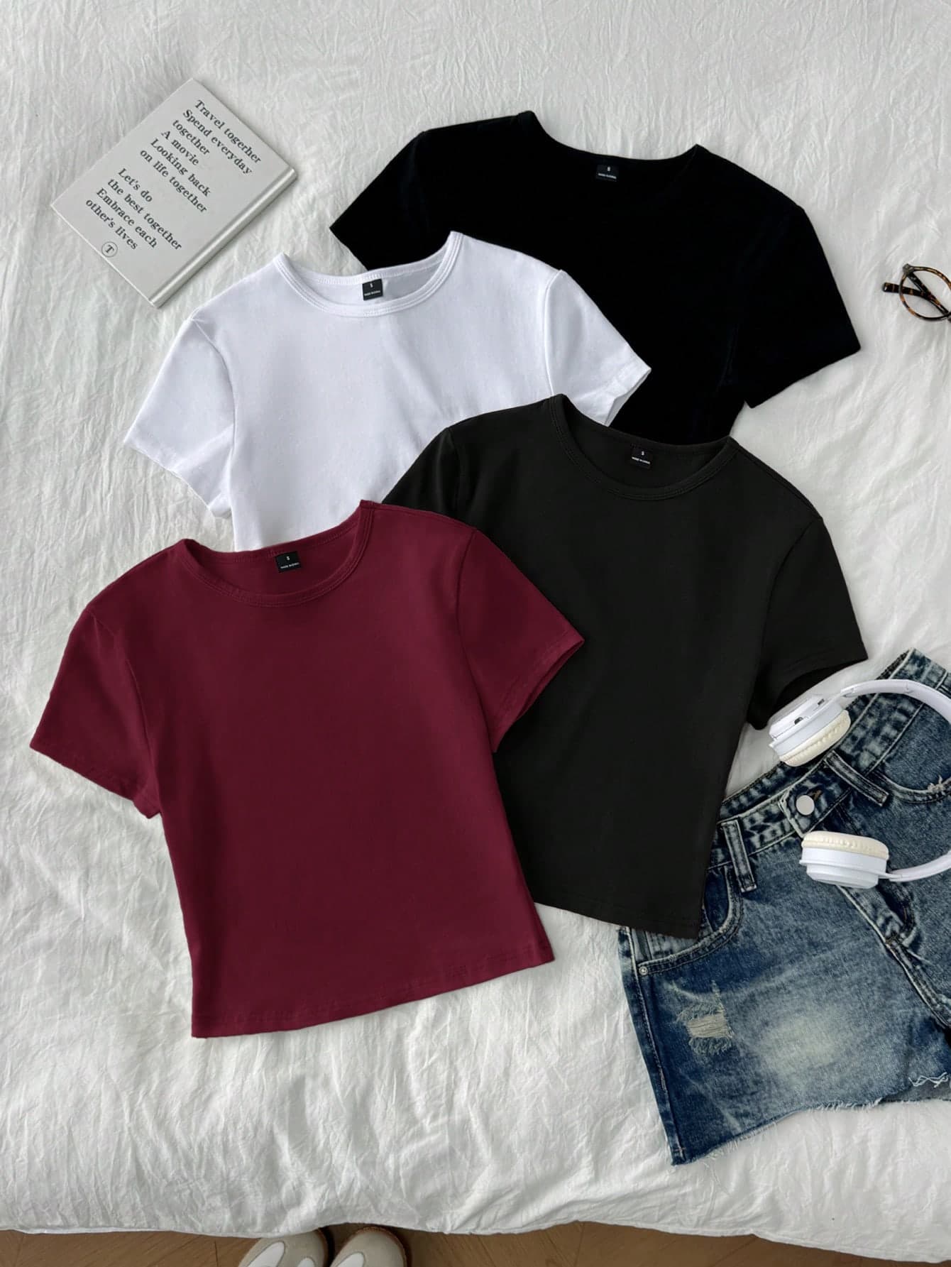 Tseoso Casual Round Neck Regular Shoulder Short Sleeve Fitted Women's T-Shirt Suitable For Summer 4pcs