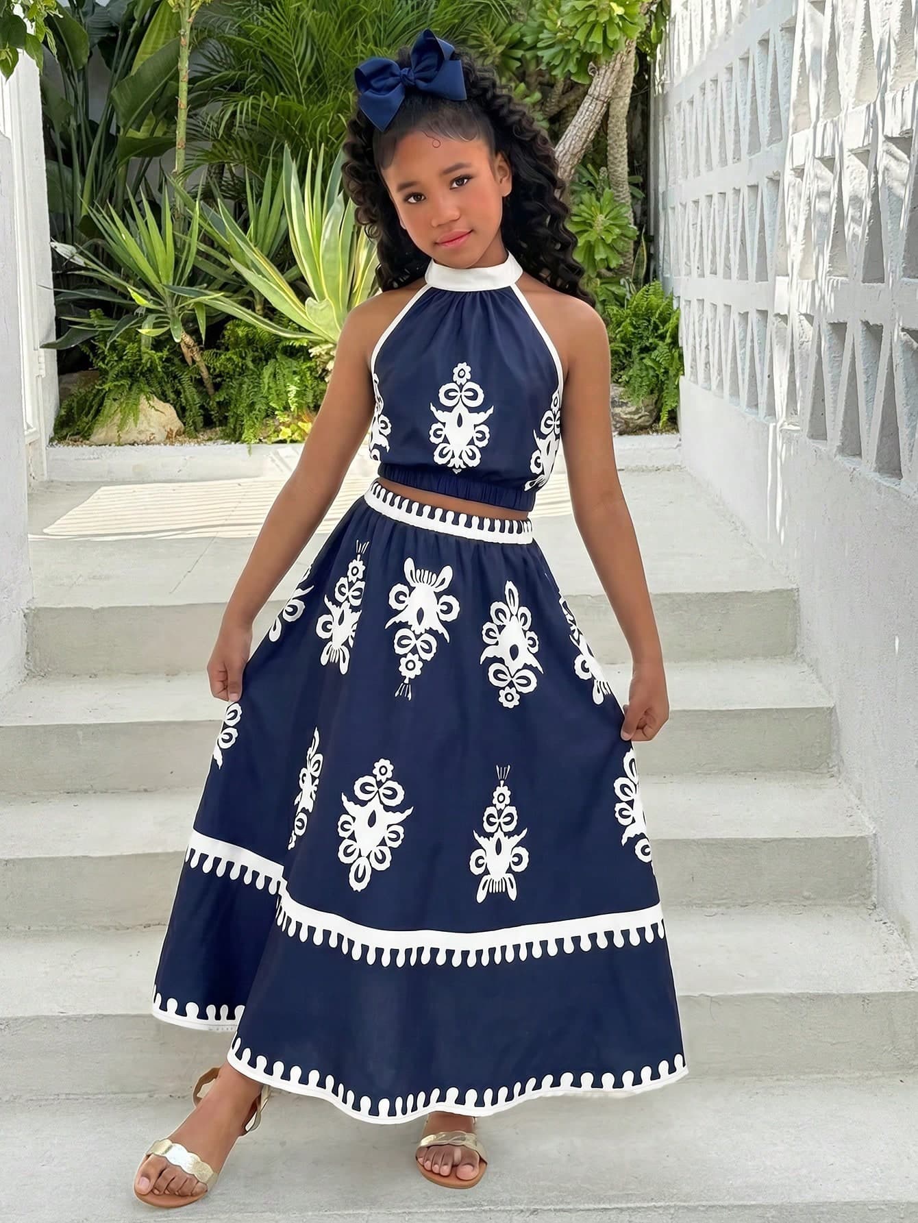 SHEIN Kids Tween Girl Spring/Summer Fashion Casual Vacation Sleeveless Top And Skirt Set, Simple And Stylish, Suitable For Summer Wear, Vacation Outfit