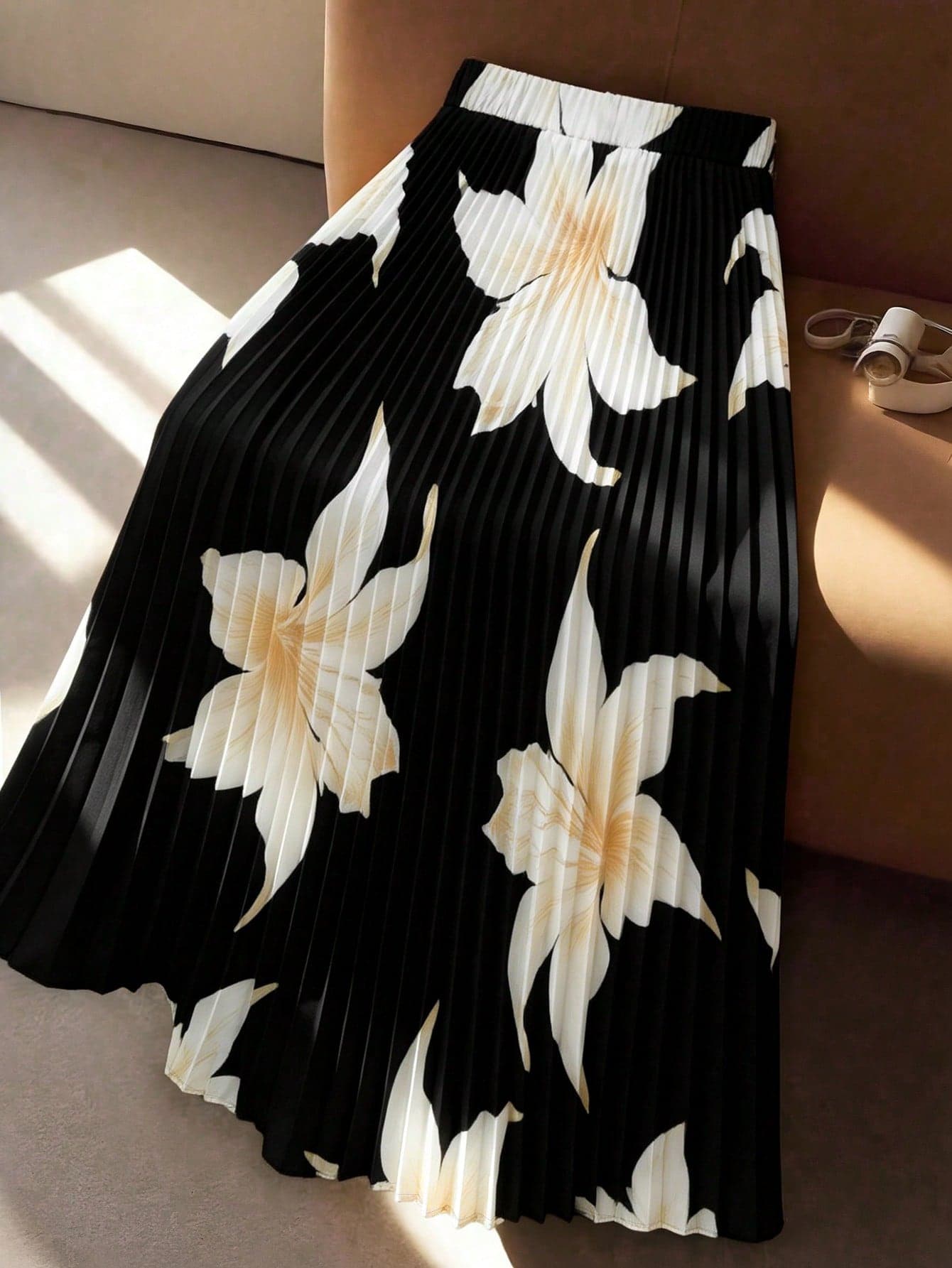 Breezaya Plus Size Women's Spring Casual Loose Floral Pleated A-Line Skirt