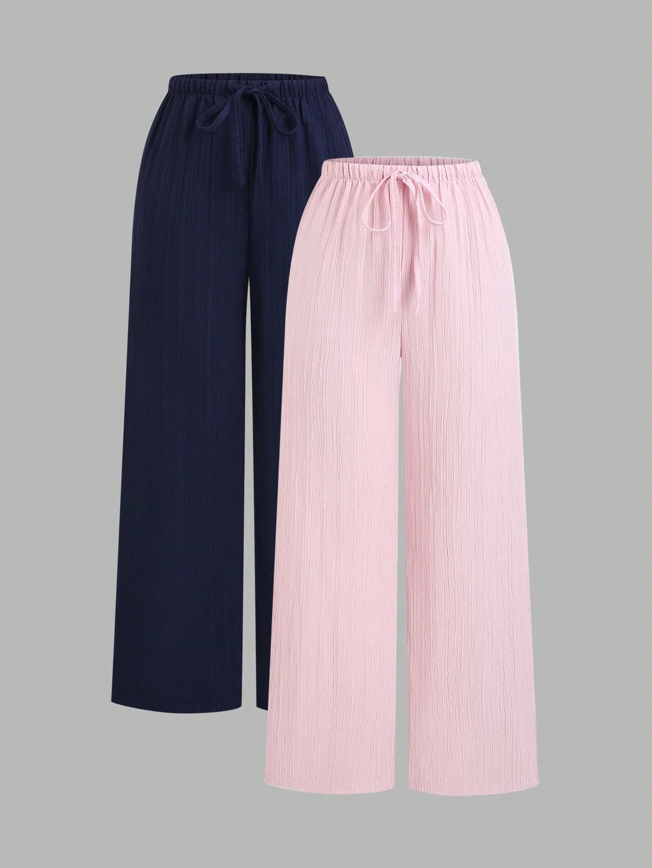Sweetra Women's Textured Fabric Pink And Blue 2 Pieces Pants Set
