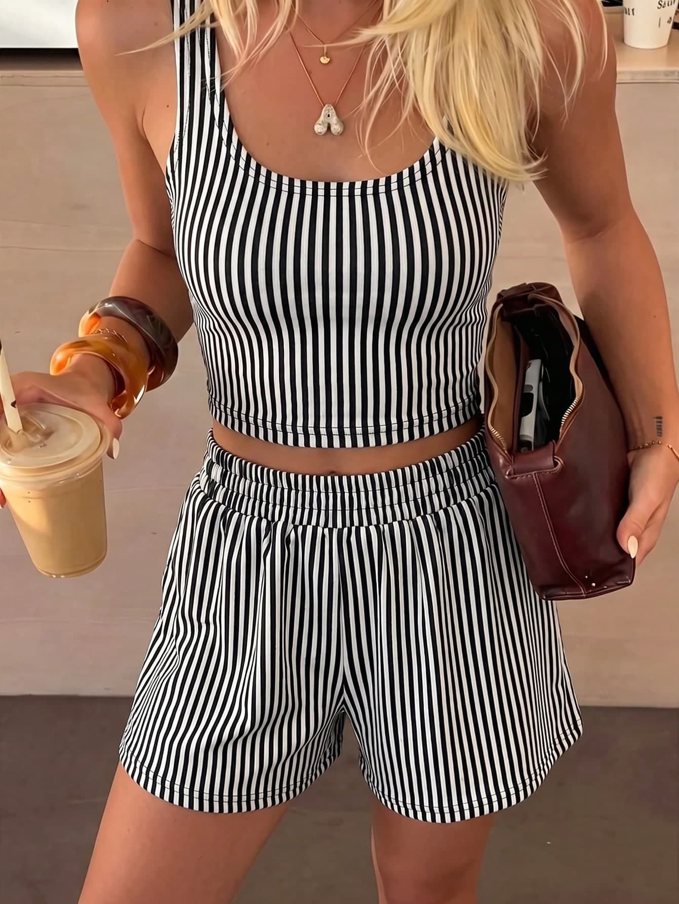 EMERY ROSE Women Casual Striped Tank Top & Shorts 2 Pieces Set