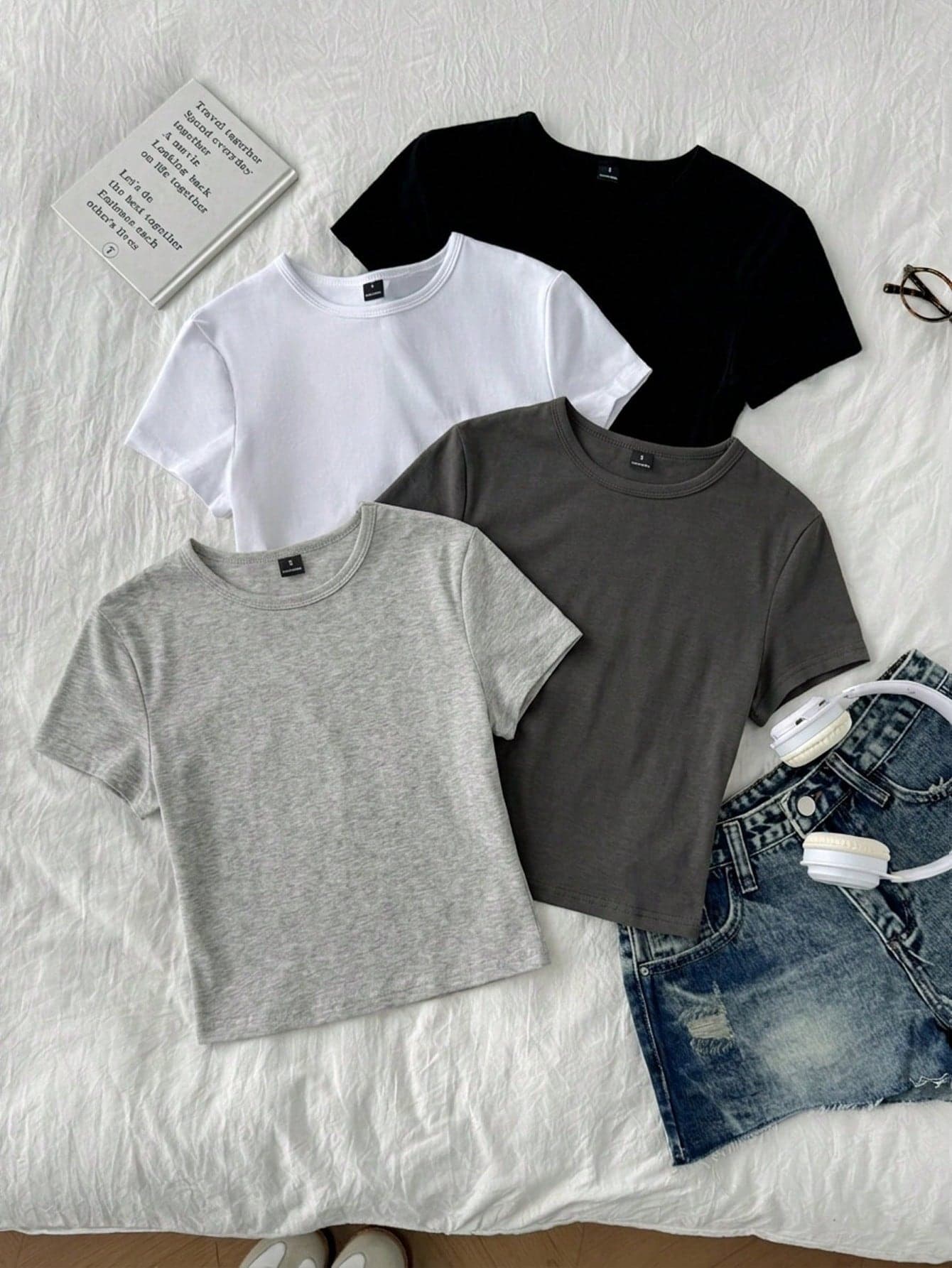 Tseoso 4pcs Casual Crew Neck Regular Shoulder Short Sleeve Fitted Women's T-Shirt Suitable For Summer